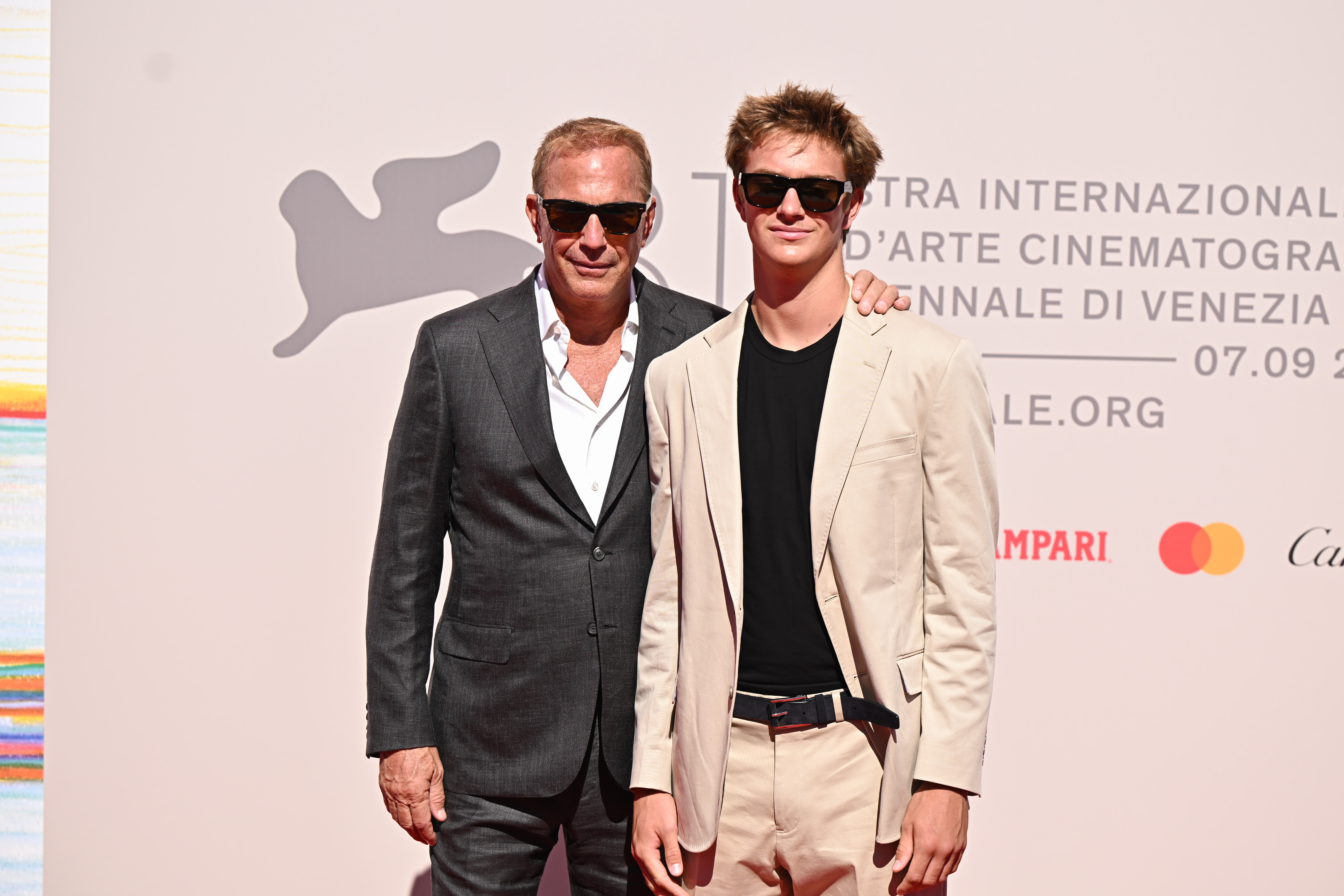 Kevin Costner and Cayden Wyatt Costner attend the "Horizon: An American Saga - Chapter 2" red carpet during the 81st Venice International Film Festival at Sala Giardino on September 7, 2024, in Venice, Italy. | Source: Getty Images