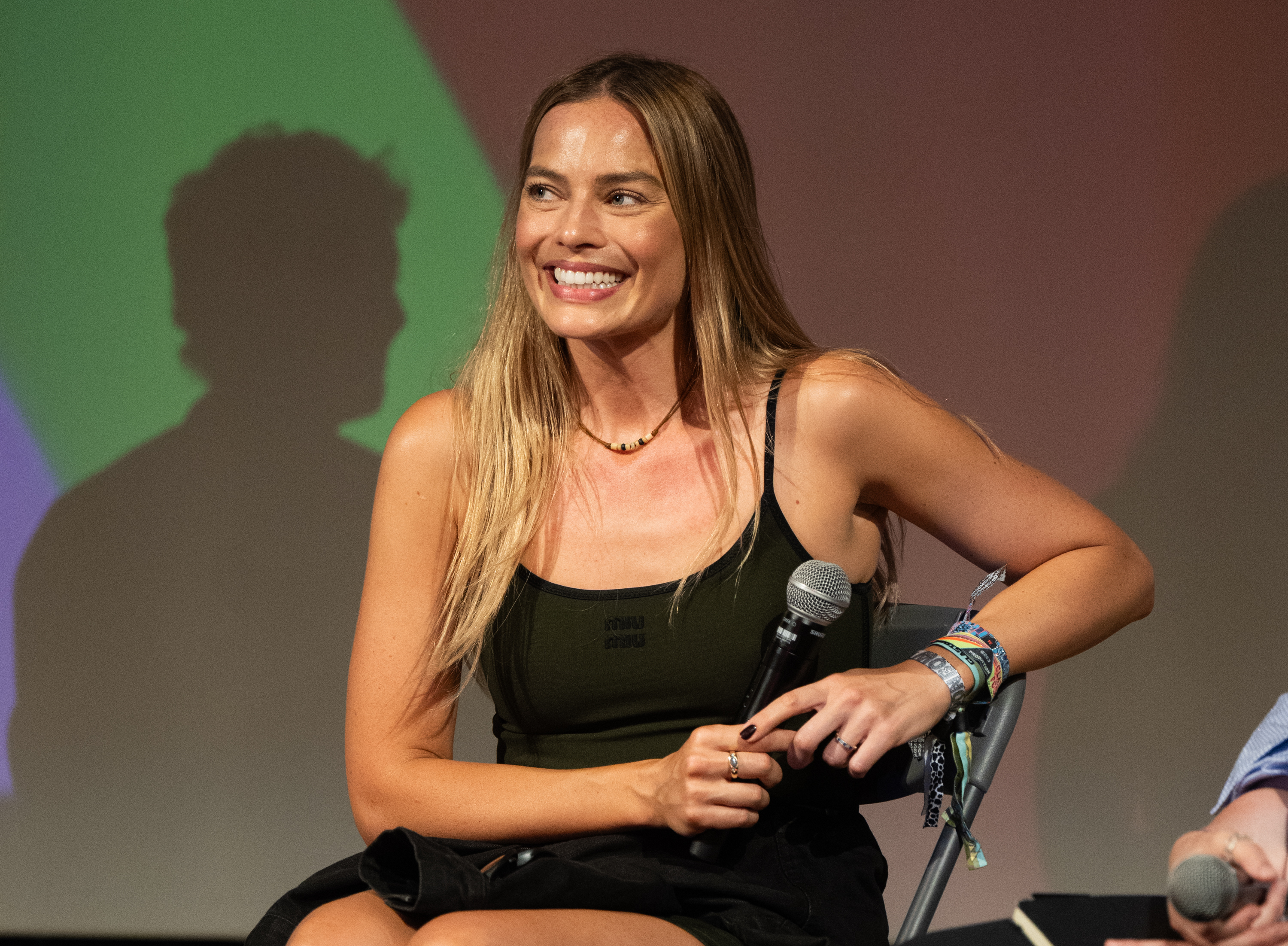 Margot Robbie attends a Q&A with Luckychap Producers at the Pilton Palais Cinema on Day Three of the Glastonbury Festival 2025 at Worthy Farm, Pilton, on June 27, 2025, in Glastonbury, England. | Source: Getty Images