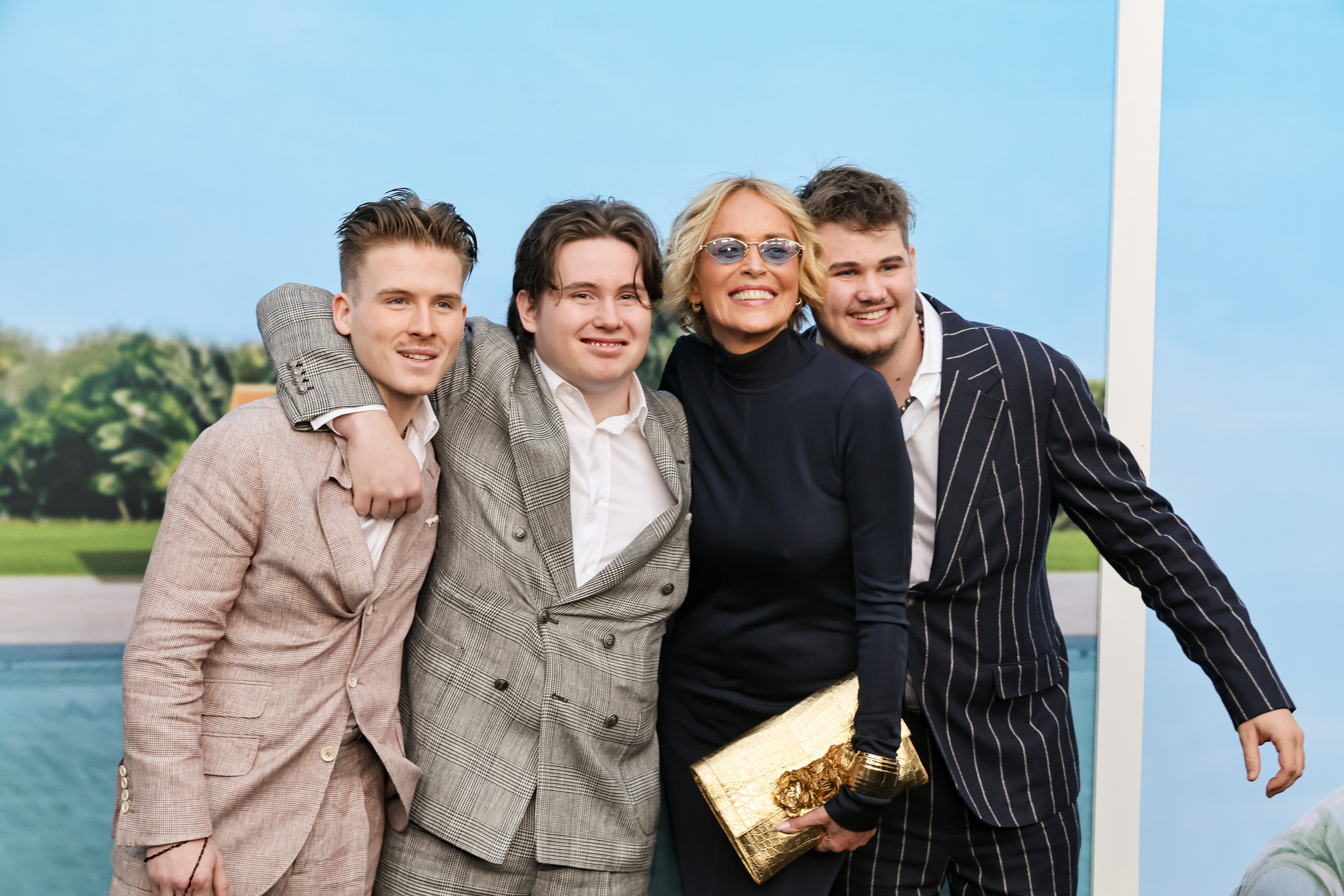 Roan Stone, Quinn Stone, Sharon Stone and Laird Stone attend the Los Angeles premiere of Universal Pictures "Nobody 2" at TCL Chinese Theatre on August 11, 2025 in Hollywood, California. | Source: Getty Images