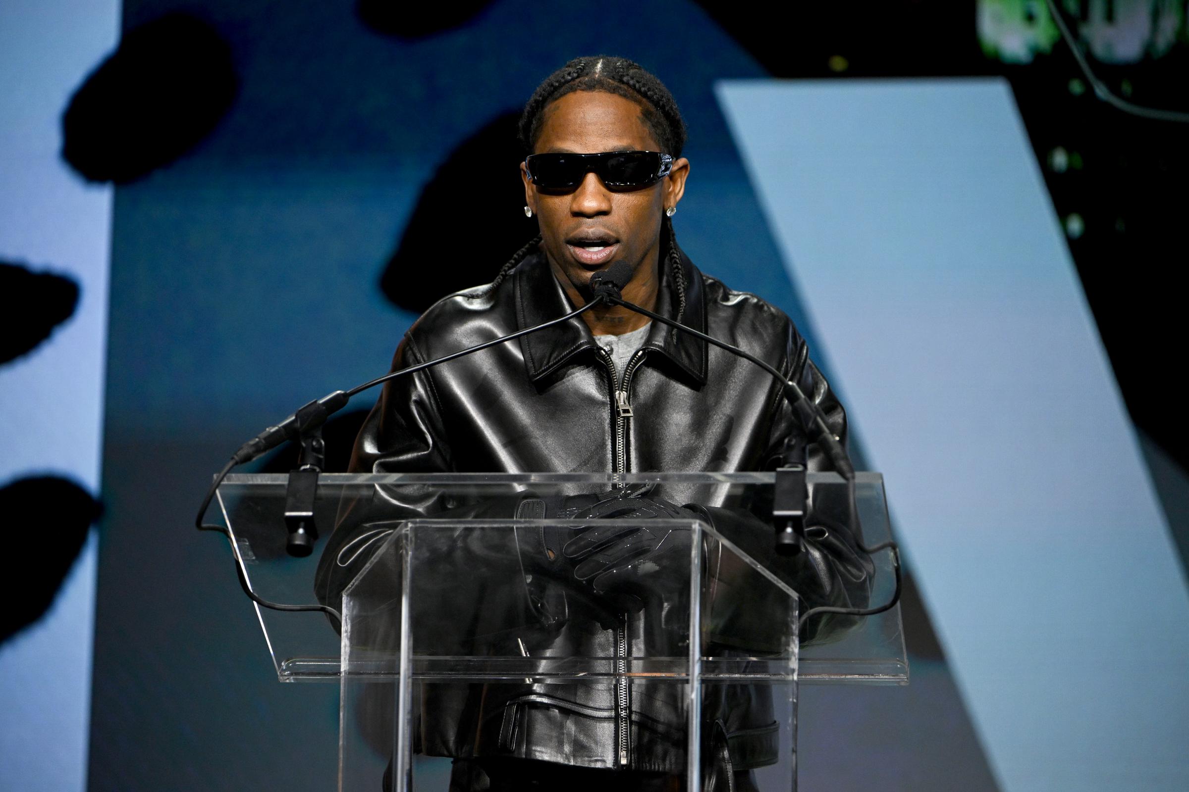 Travis Scott onstage at the Fashion Scholarship Fund annual gala at the Glasshouse on March 23, 2026, in New York. | Source: Getty Images