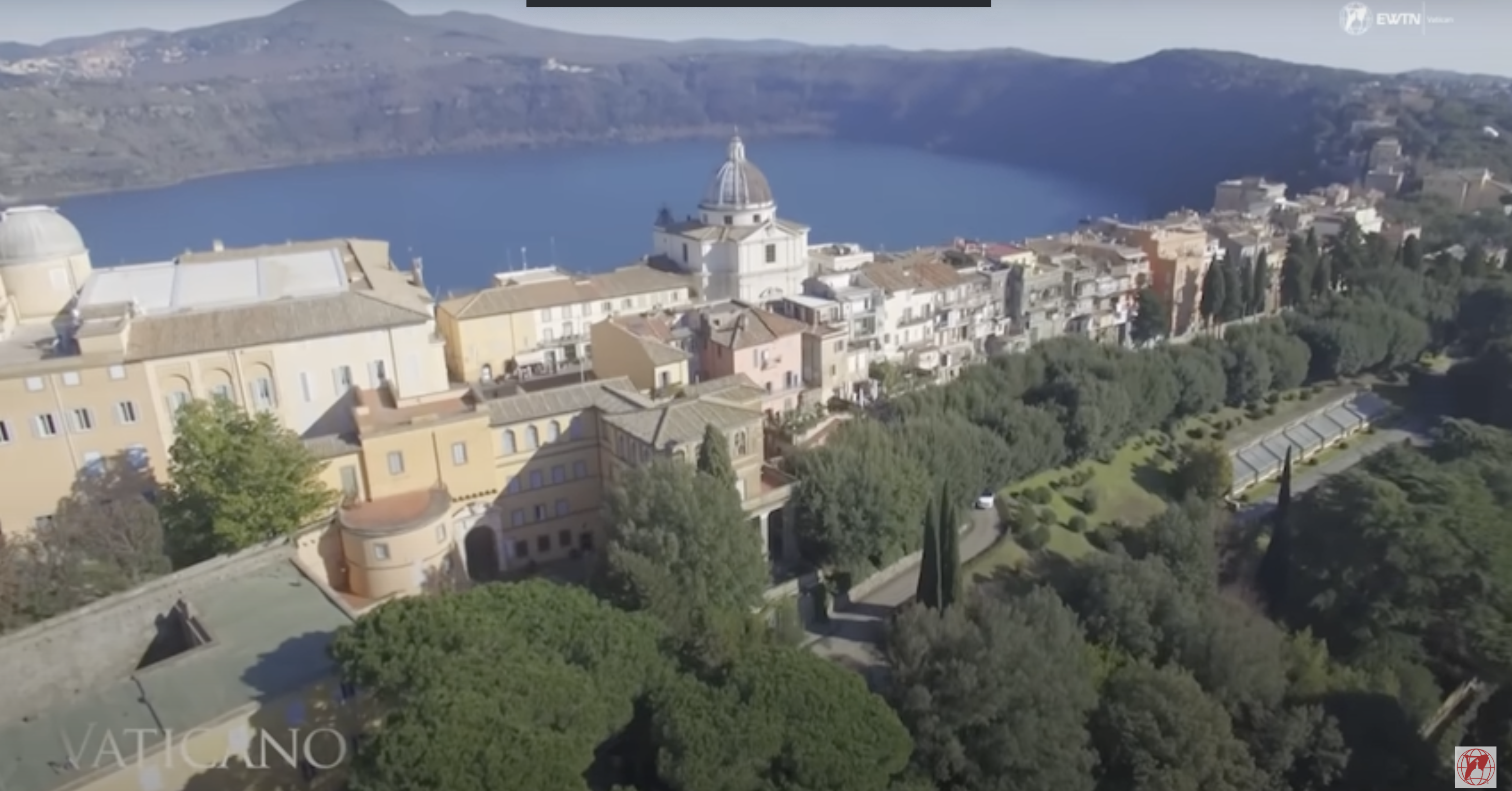 An aerial view of Castel Gandolfo by Lake Albano in Italy, posted on July 7, 2025. | Source: YouTube/EWTN
