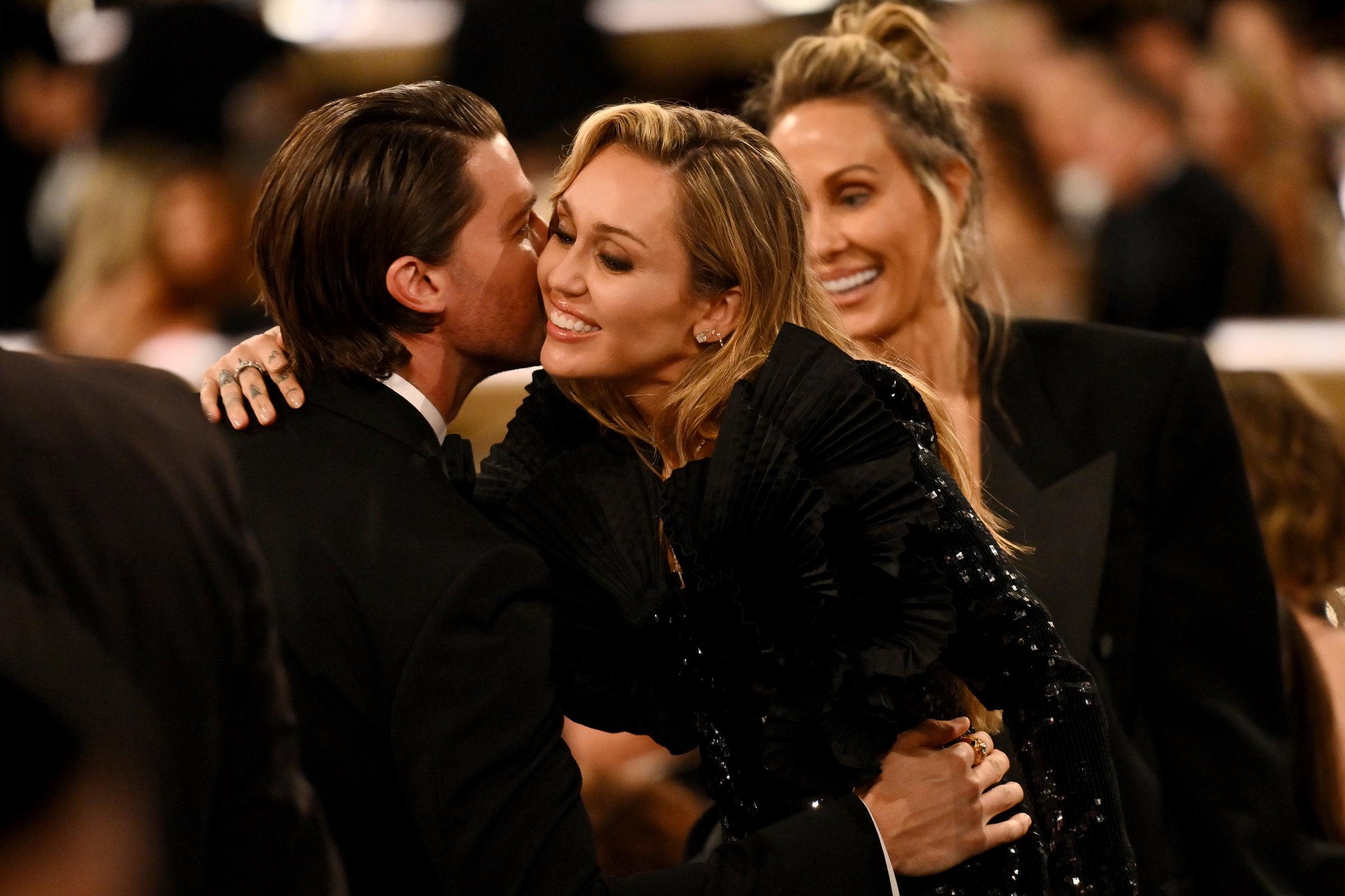 Patrick Schwarzenegger and Miley Cyrus at the 83rd Annual Golden Globes held at The Beverly Hilton on January 11, 2026 in Beverly Hills, California. | Source: Getty Images