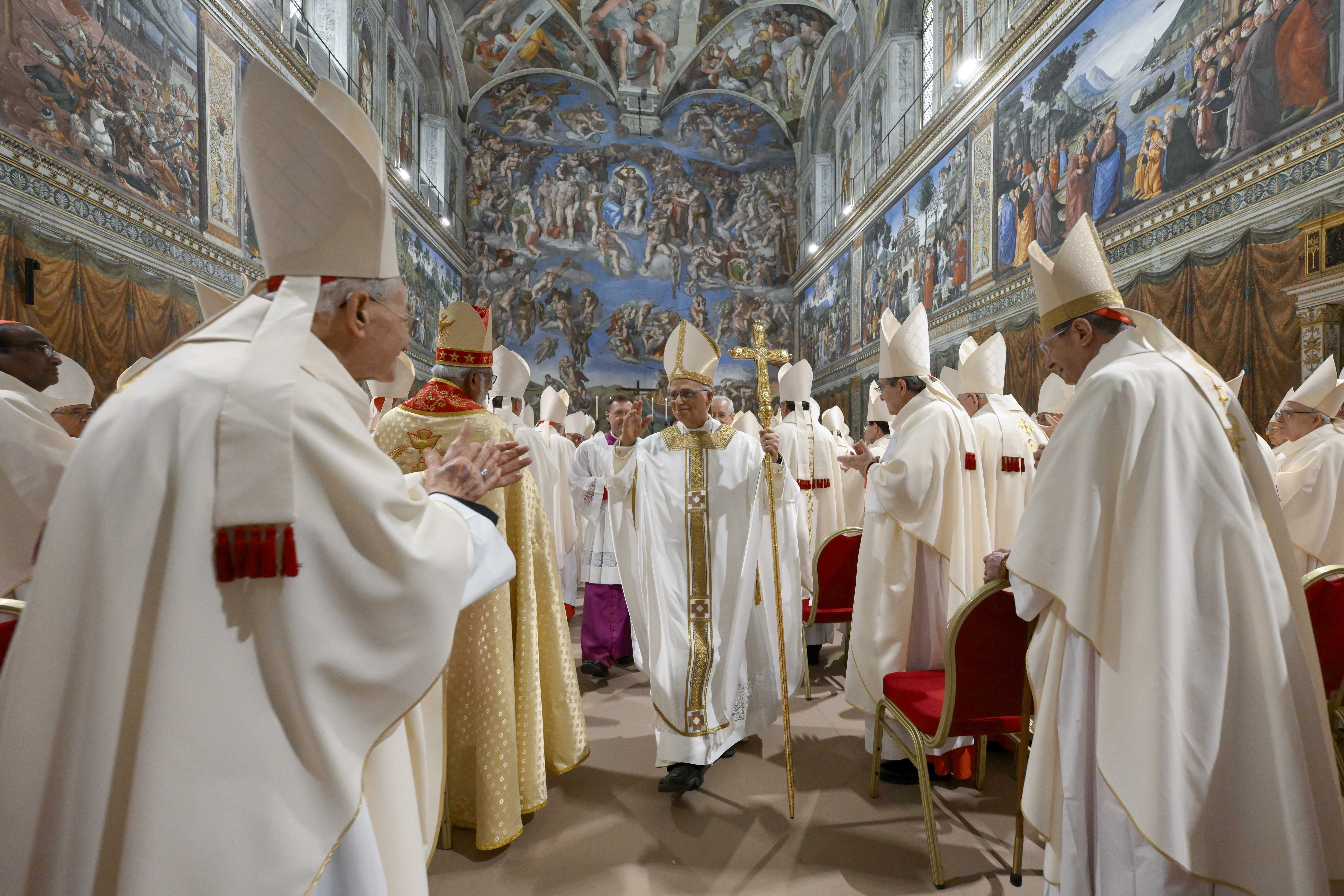 American Cardinal Robert Francis Prevost presides over his first Holy Mass as Pope Leo XIV with cardinals in the Sistine Chapel at the conclusion of the Conclave on May 9, 2025, in Vatican City, Vatican. | Source: Getty Images