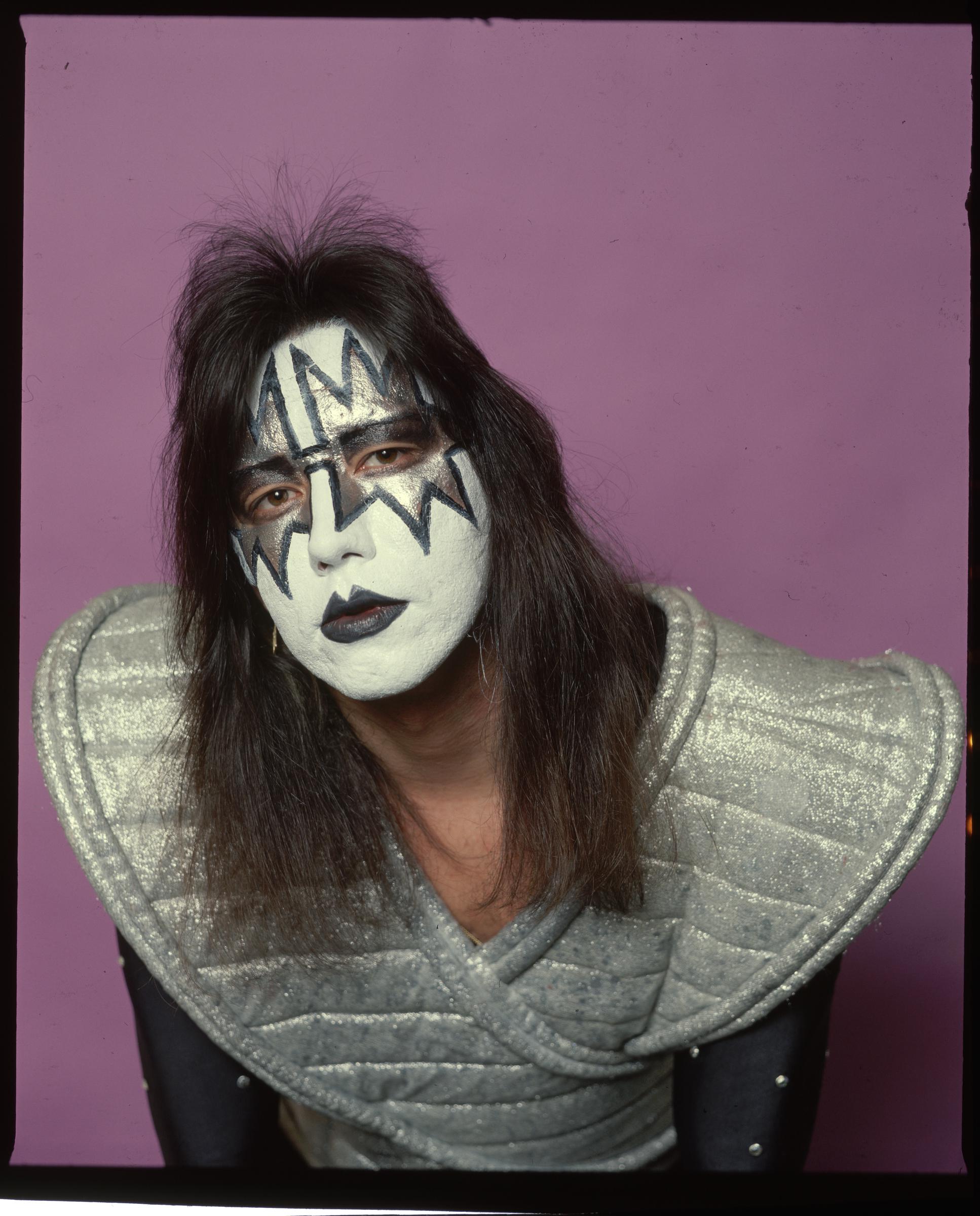 Ace Frehley, guitarist for the rock group KISS, is shown in stage makeup and costume, circa 1980. | Source: Getty Images