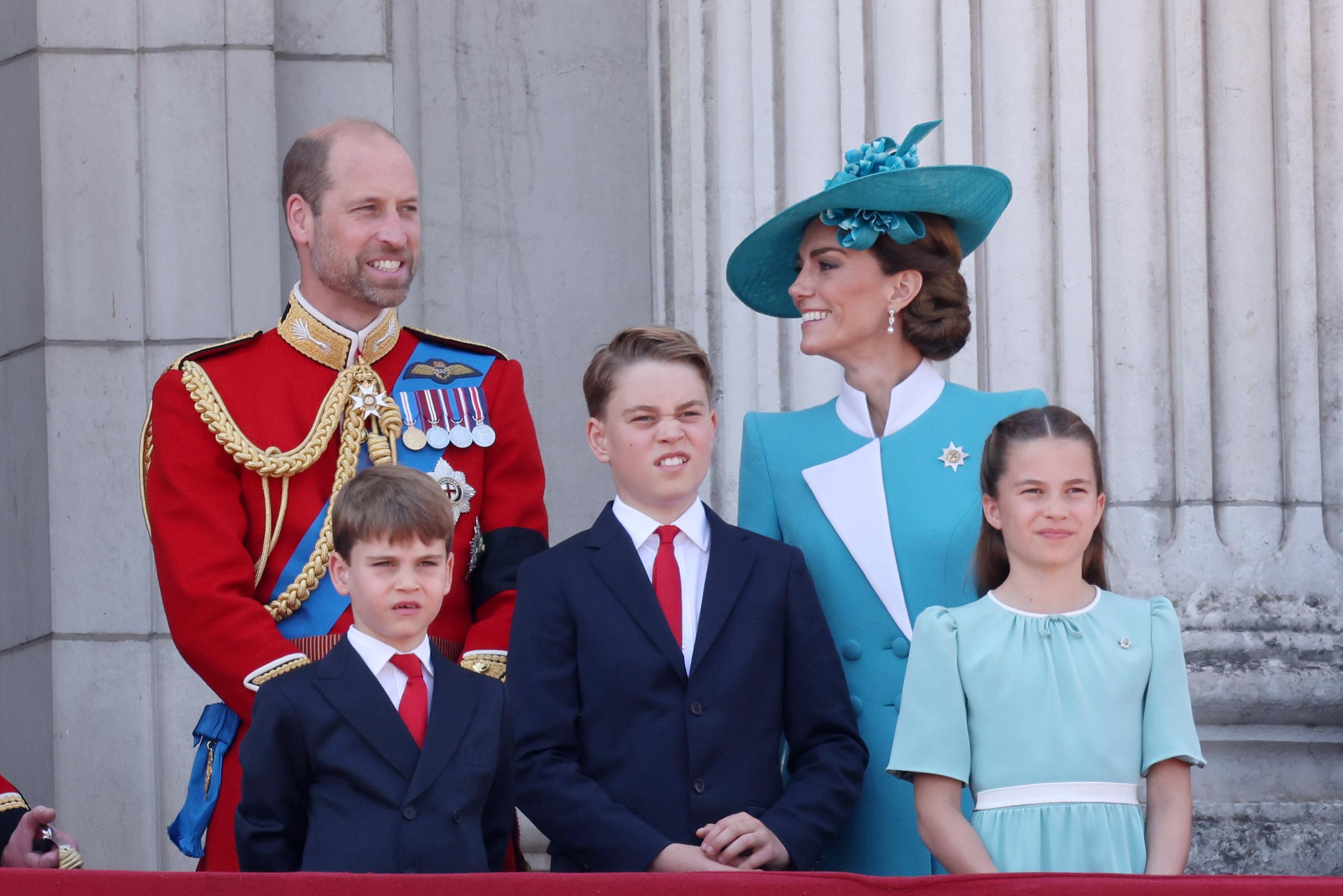 Prince William, Princess Catherine and their children at Buckingham Palace during Trooping The Colour 2025 on June 14, 2025 in London, England. | Source: Getty Images