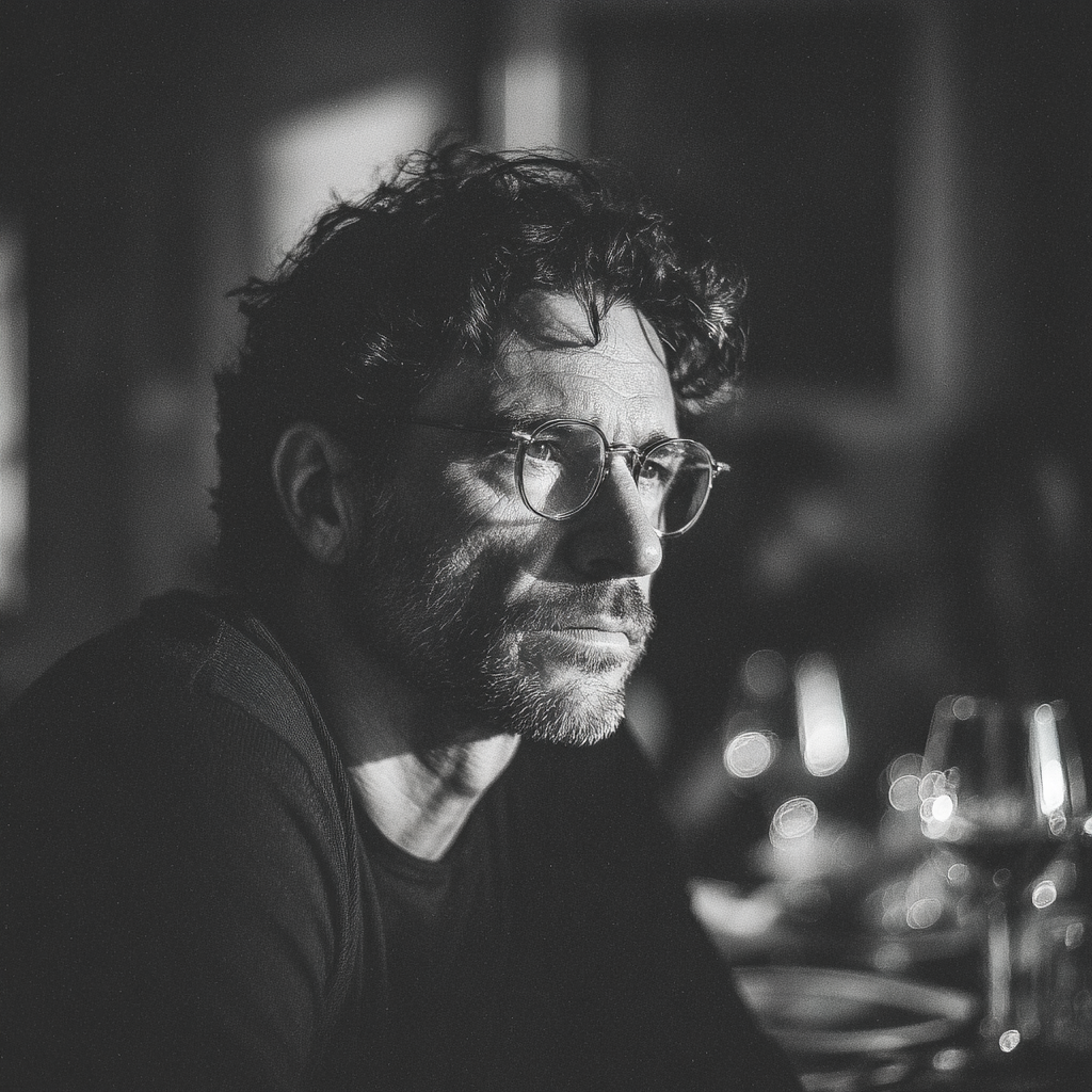 A serious man at a dinner table | Source: Midjourney
