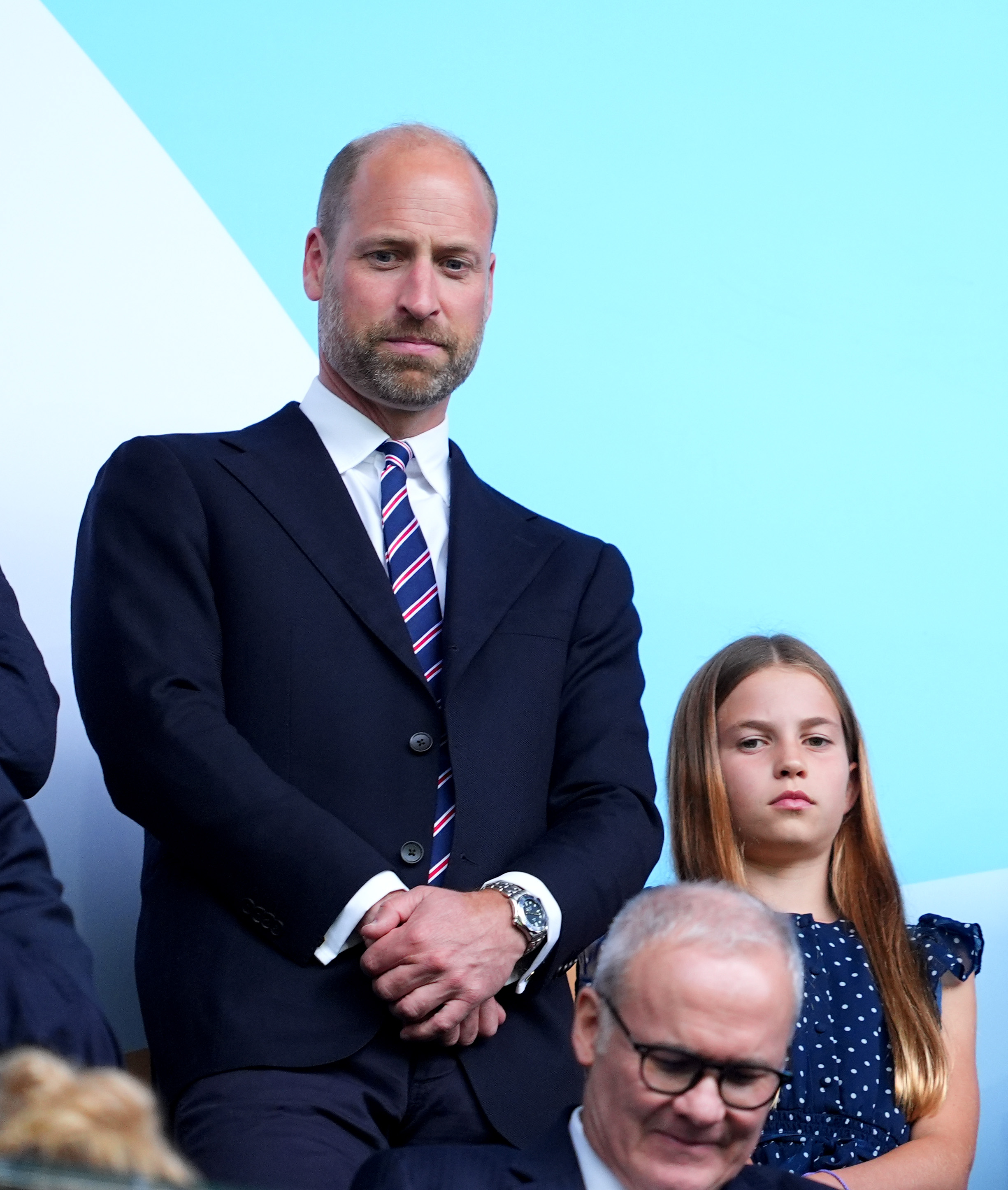 Prince William, Prince of Wales, and his daughter, Princess Charlotte of Wales, are seen in attendance prior to the UEFA Women's EURO 2025 Final match between England and Spain at St. Jakob-Park on July 27, 2025, in Basel, Switzerland. | Source: Getty Images