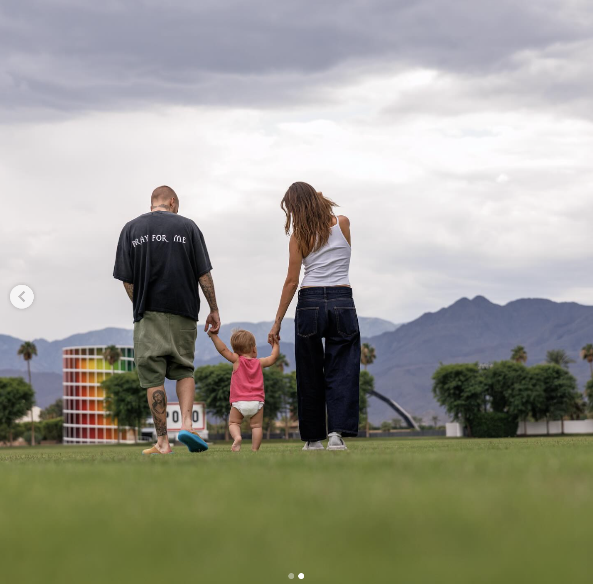 The Biebers walk on the fields of the Coachella Concert Grounds in Indio, California, on September 22, 2025. | Source: Instagram/lilbieber