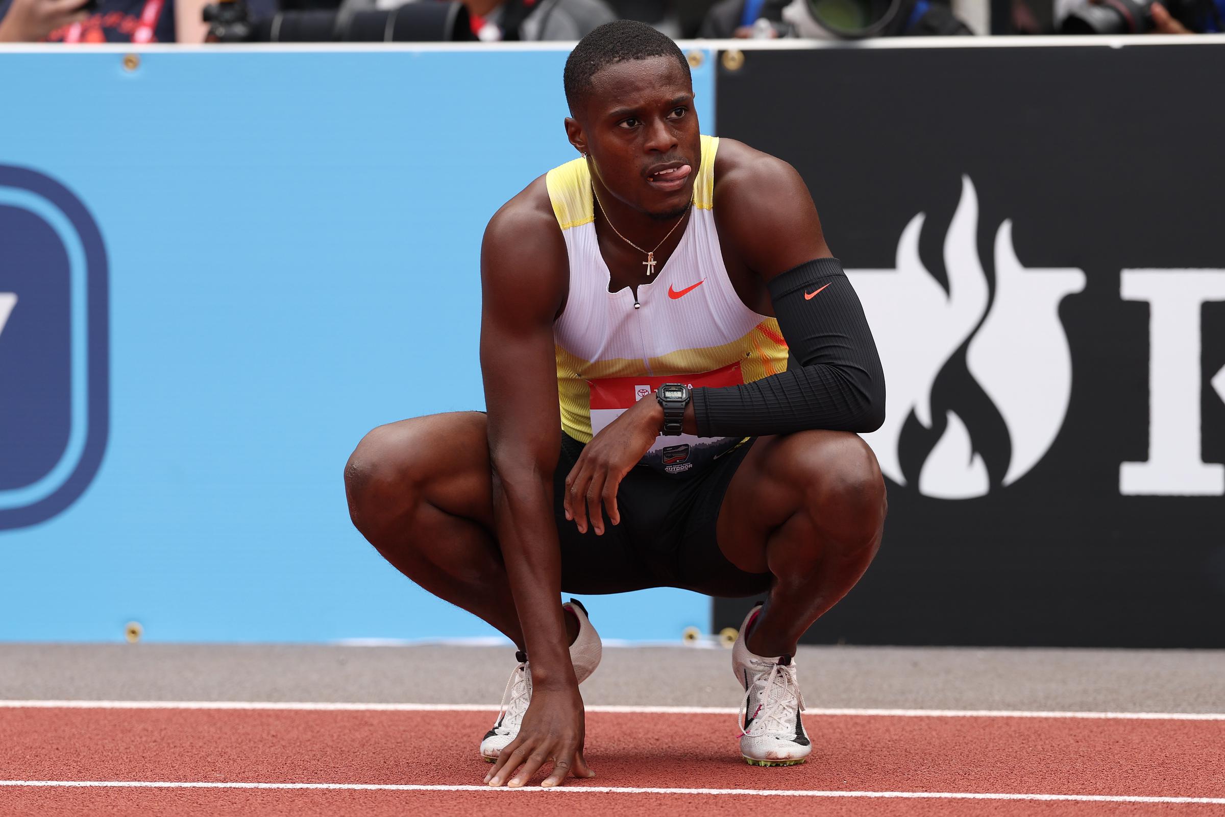 Christian Coleman looks on after the Xfinity Men's 200m final during the 2025 USATF Outdoor Championships at Hayward Field on August 3, 2025, in Eugene, Oregon. | Source: Getty Images