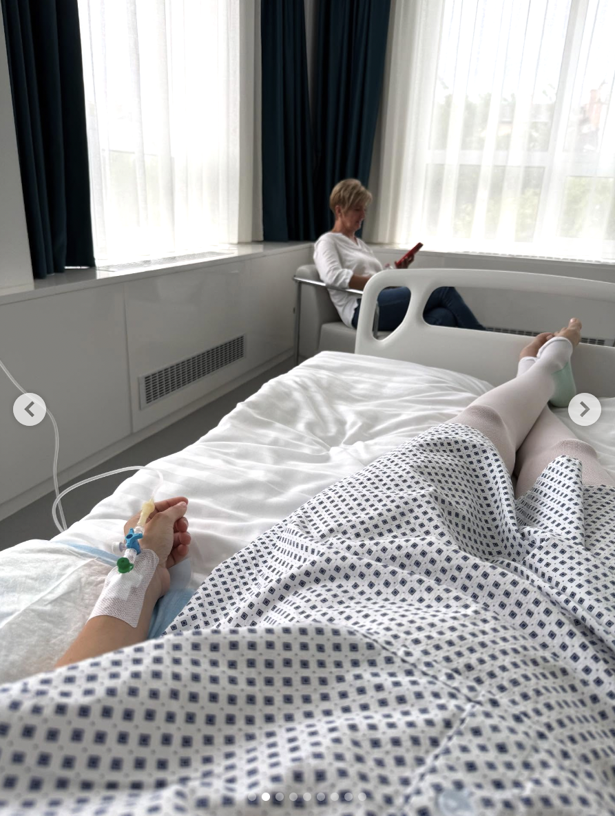Dylan Sprouse waits by Barbara Palvin's hospital bed, posted on August 17, 2025. | Source: Instagram/realbarbarapalvin
