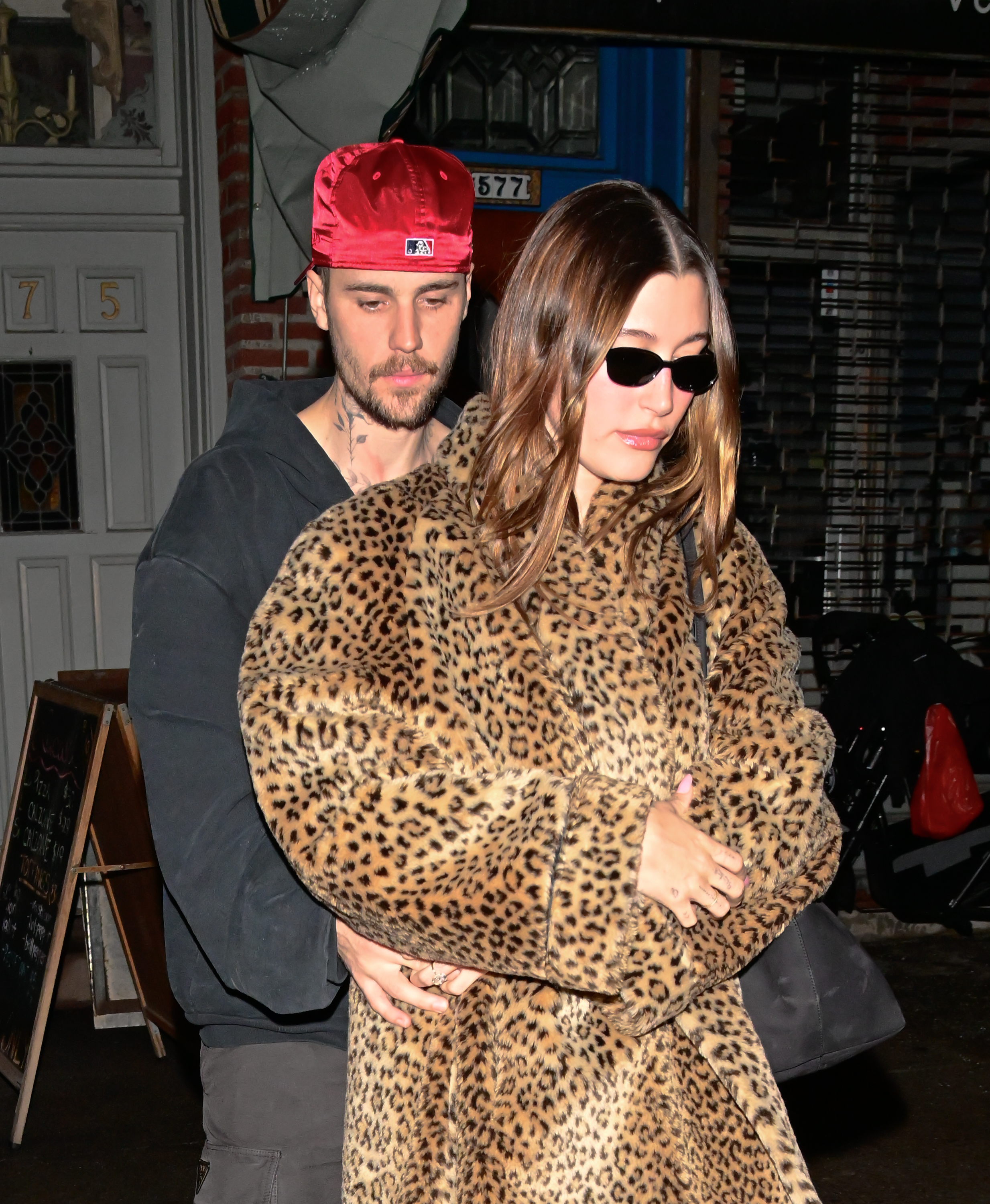 Justin Bieber and Hailey Bieber are seen leaving Lucali Pizza in Brooklyn on February 6, 2025, in New York City. | Source: Getty Images