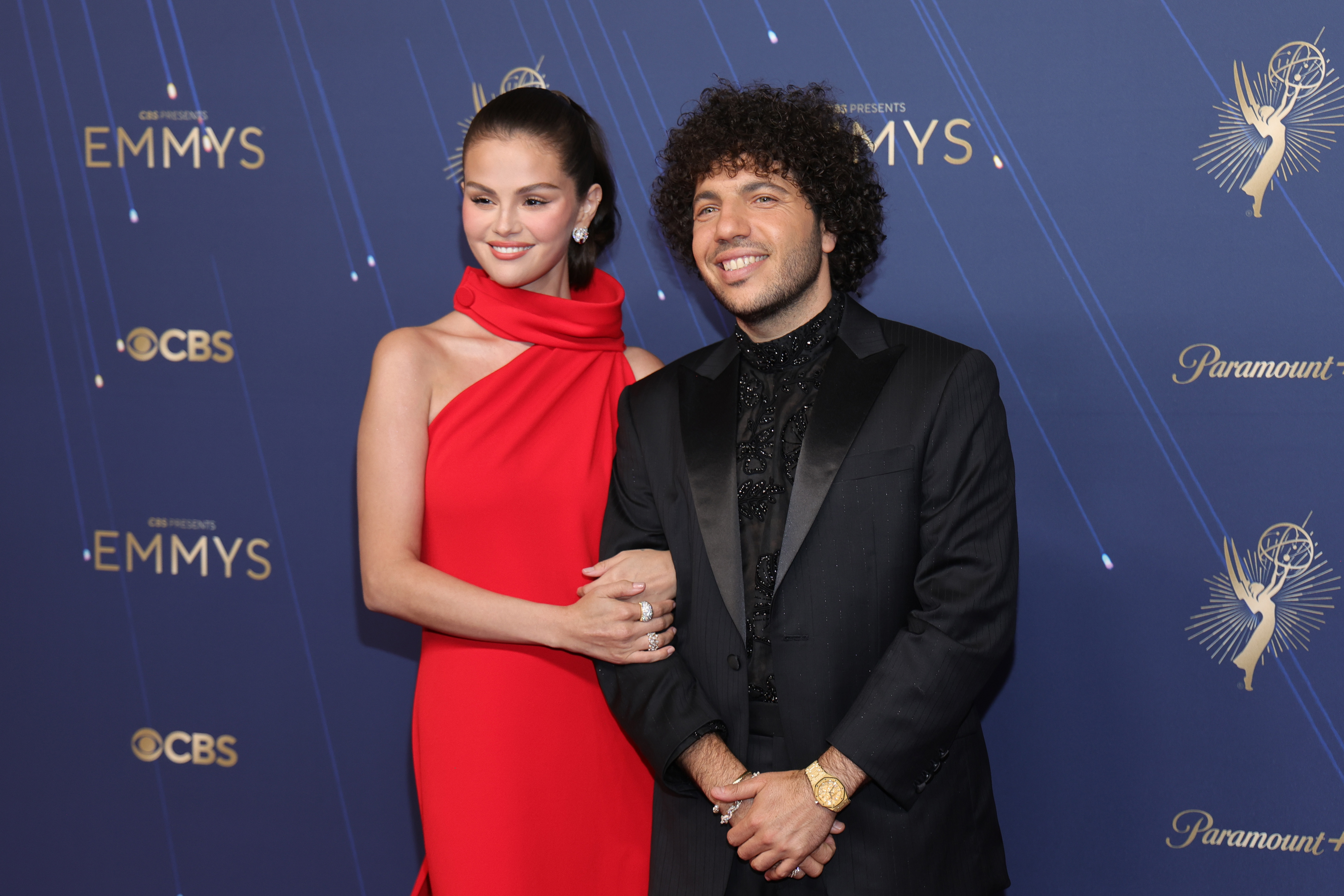 Selena Gomez and Benny Blanco attend the 77th Primetime Emmy Awards at Peacock Theater on September 14, 2025, in Los Angeles, California. | Source: Getty Images