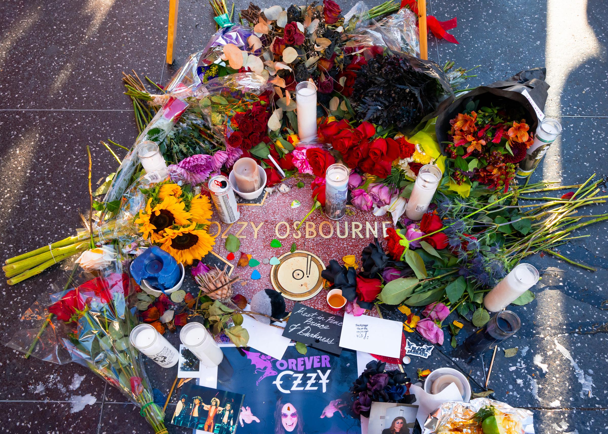 A view of the memorial at Ozzy Osbourne's Hollywood Walk of Fame star on July 22, 2025, in Los Angeles, California. | Source: Getty Images