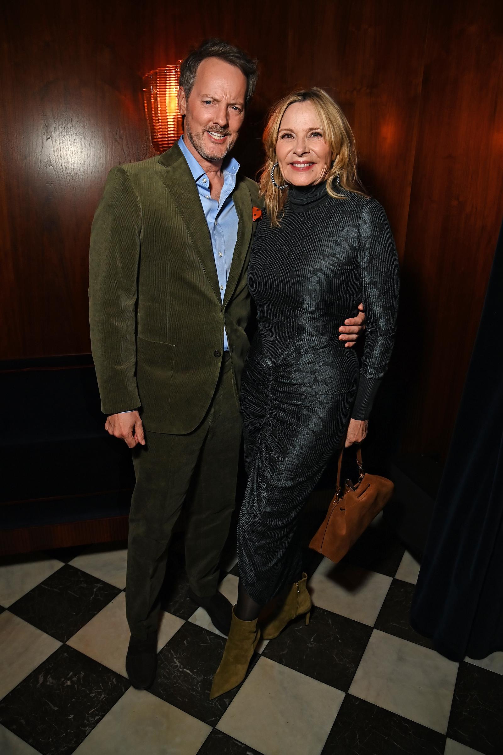Russell Thomas and Kim Cattrall attend the Jimmy Choo 'Meet Me At The Bar' dinner at The Dover, London on September 15, 2025, in London, England. | Source: Getty Images