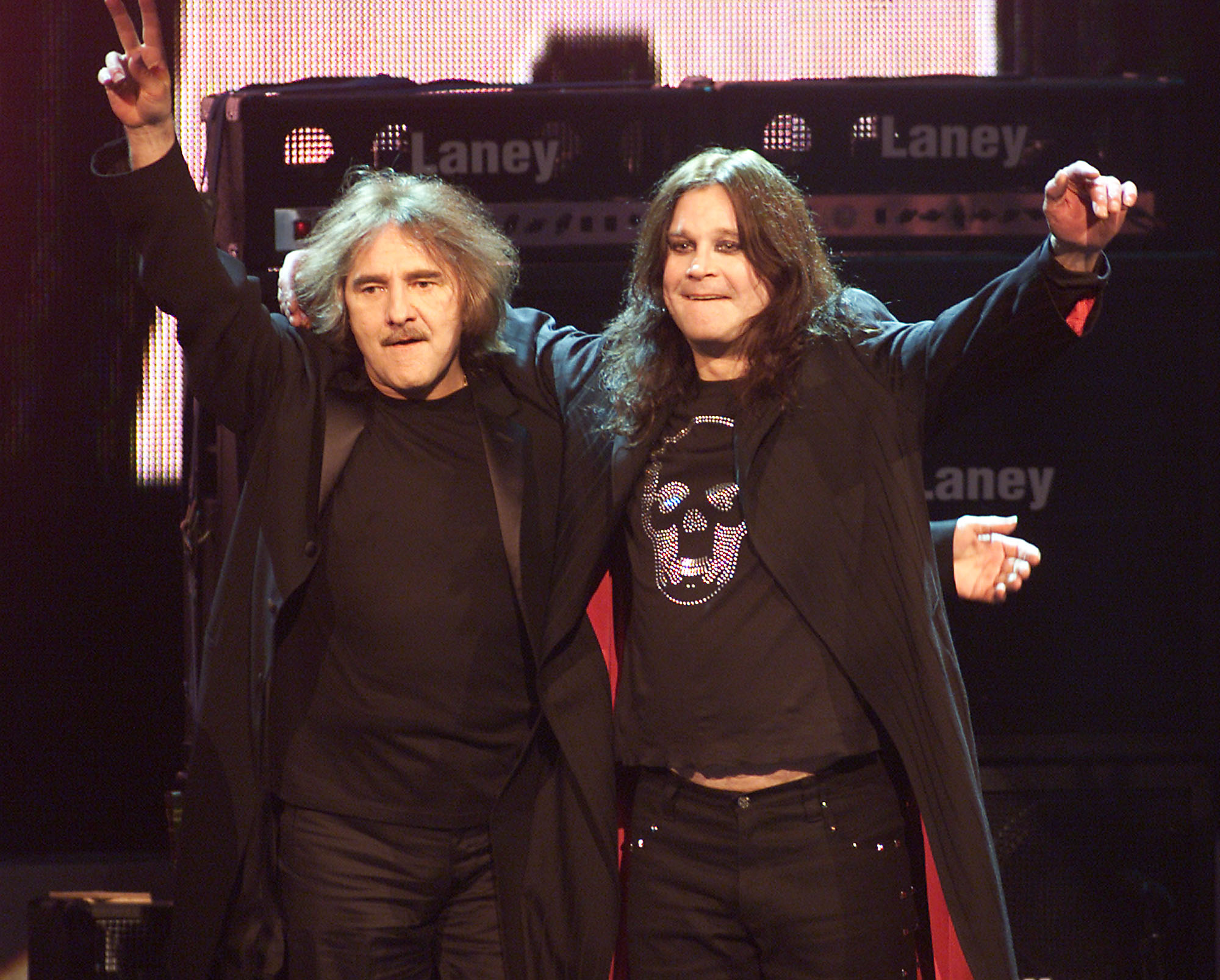 Geezer Butler and Ozzy Osbourne perform live at the 'ESPN Action Sports and Music Awards' at the Universal Amphitheatre on April 7, 2001, in Los Angeles, California. | Source: Getty Images