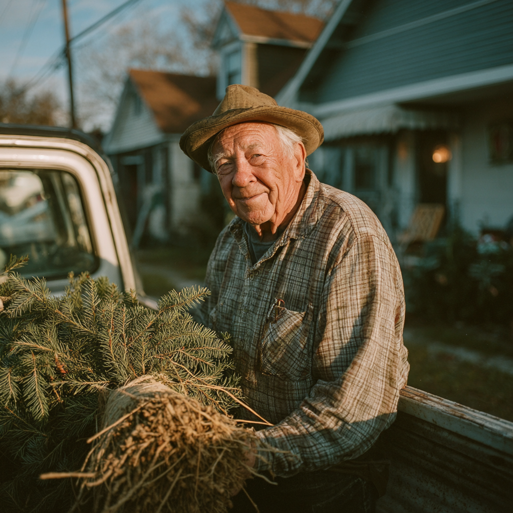 A man dropping off a Christmas tree | Source: Midjourney