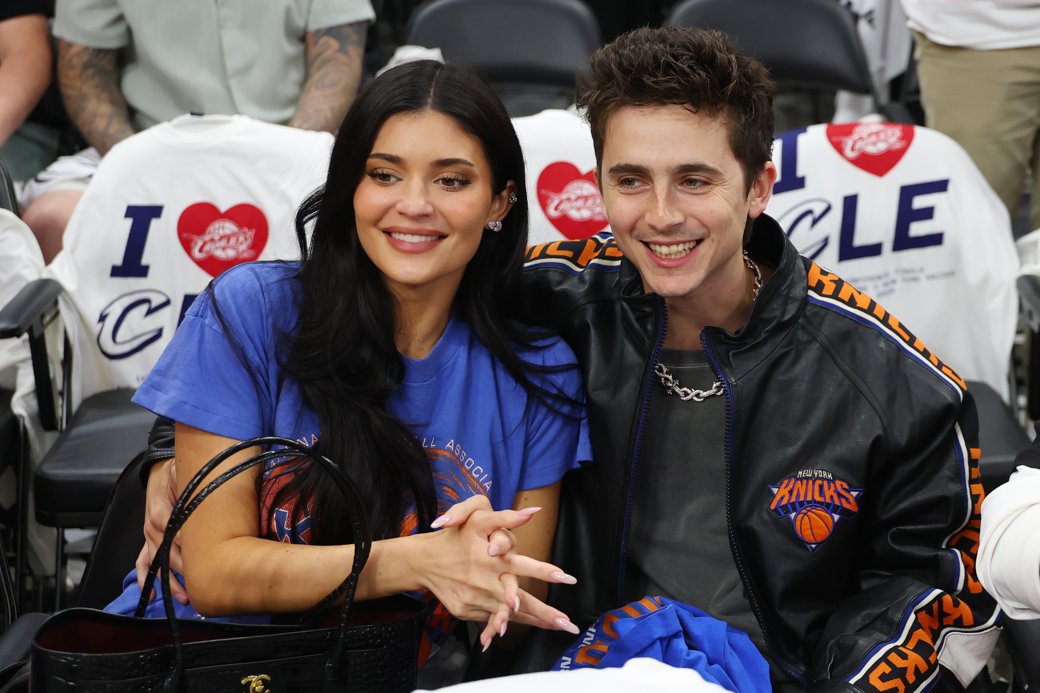 Kylie Jenner and Timothée Chalamet during Game Four of the NBA Eastern Conference Finals between the Cleveland Cavaliers and the New York Knicks at Rocket Arena on May 25, 2026, in Cleveland, Ohio. | Source: Getty Images