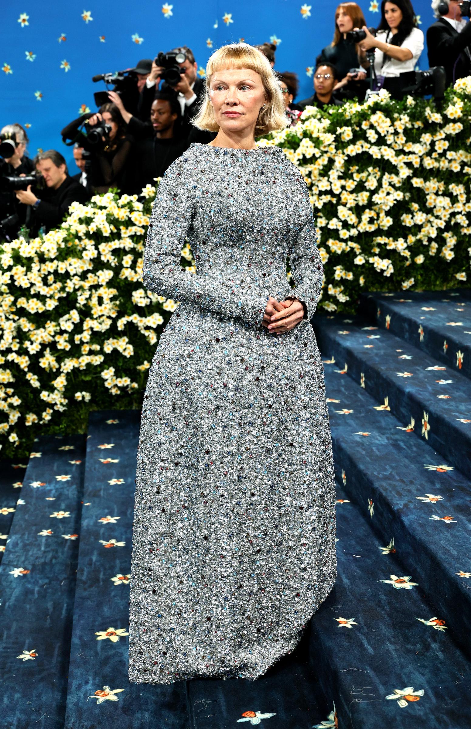 Pamela Anderson attends the 2025 Met Gala Celebrating "Superfine: Tailoring Black Style" at Metropolitan Museum of Art on May 5, 2025, in New York City. | Source: Getty Images