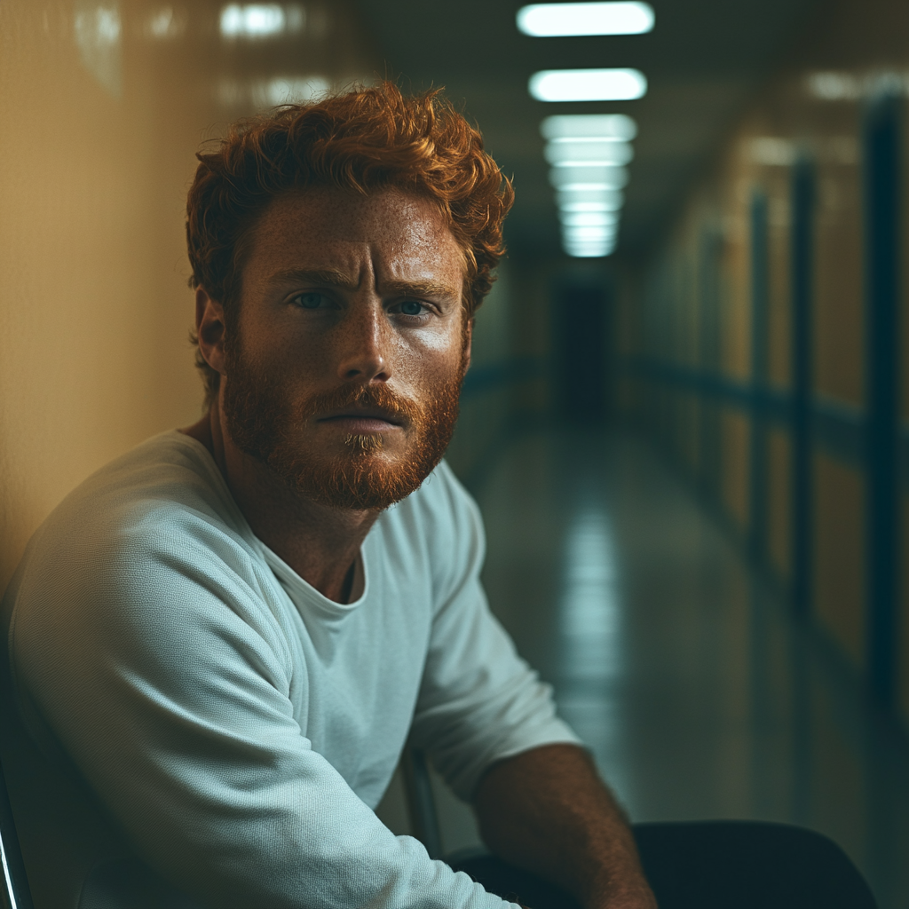 A man sitting in the hospital corridor | Source: Midjourney