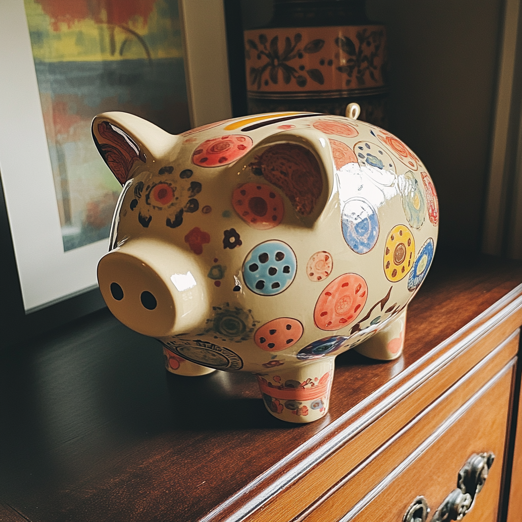 A piggy bank on a dresser | Source: Midjourney