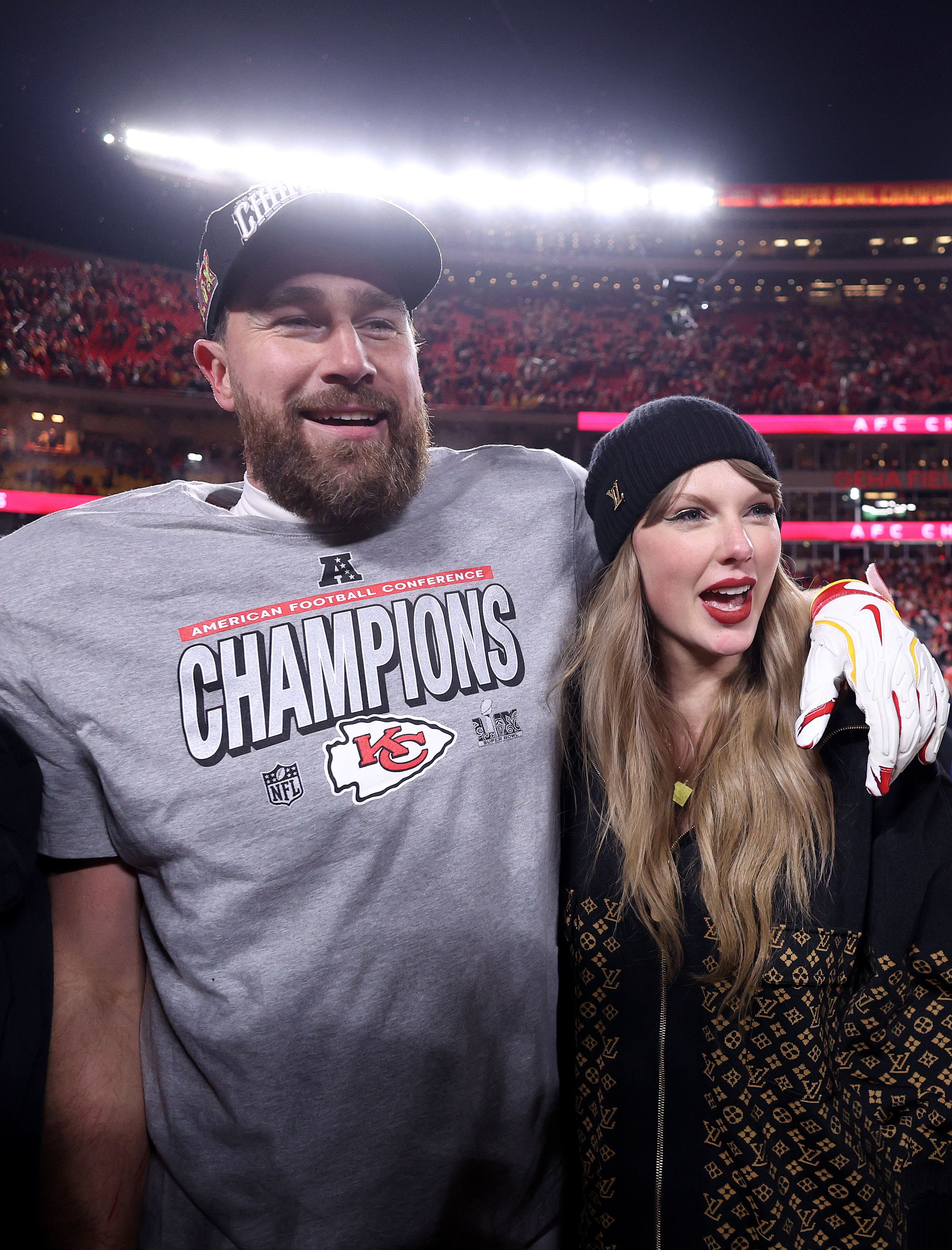Taylor Swift and Travis Kelce on January 26, 2025 in Kansas City, Missouri | Source: Getty Images