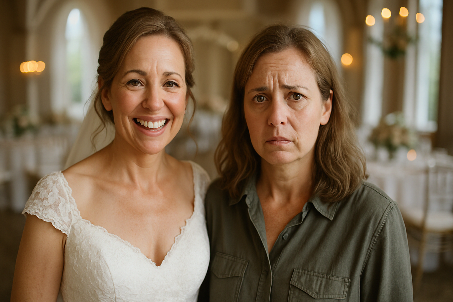Woman in a wedding dress near a woman in shirt | Source: Sora