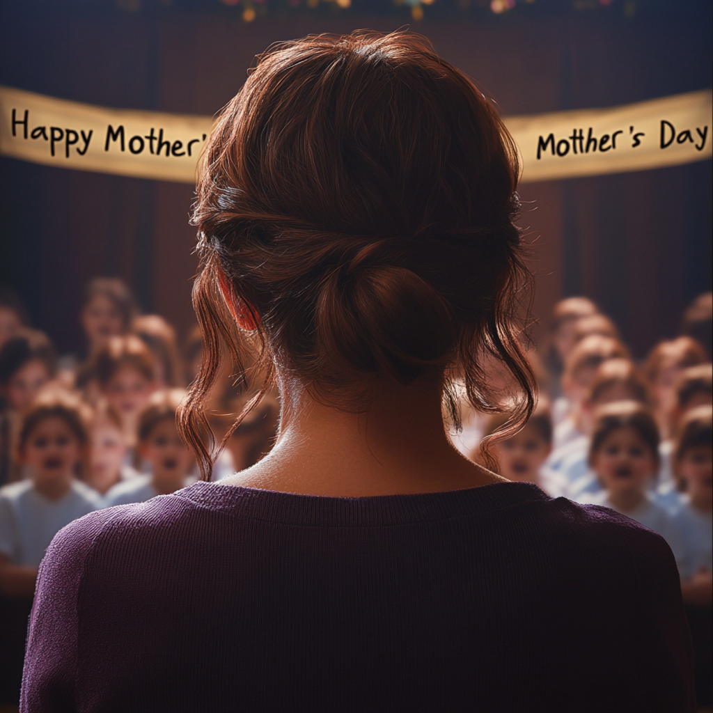 A woman in a school auditorium | Source: Midjourney