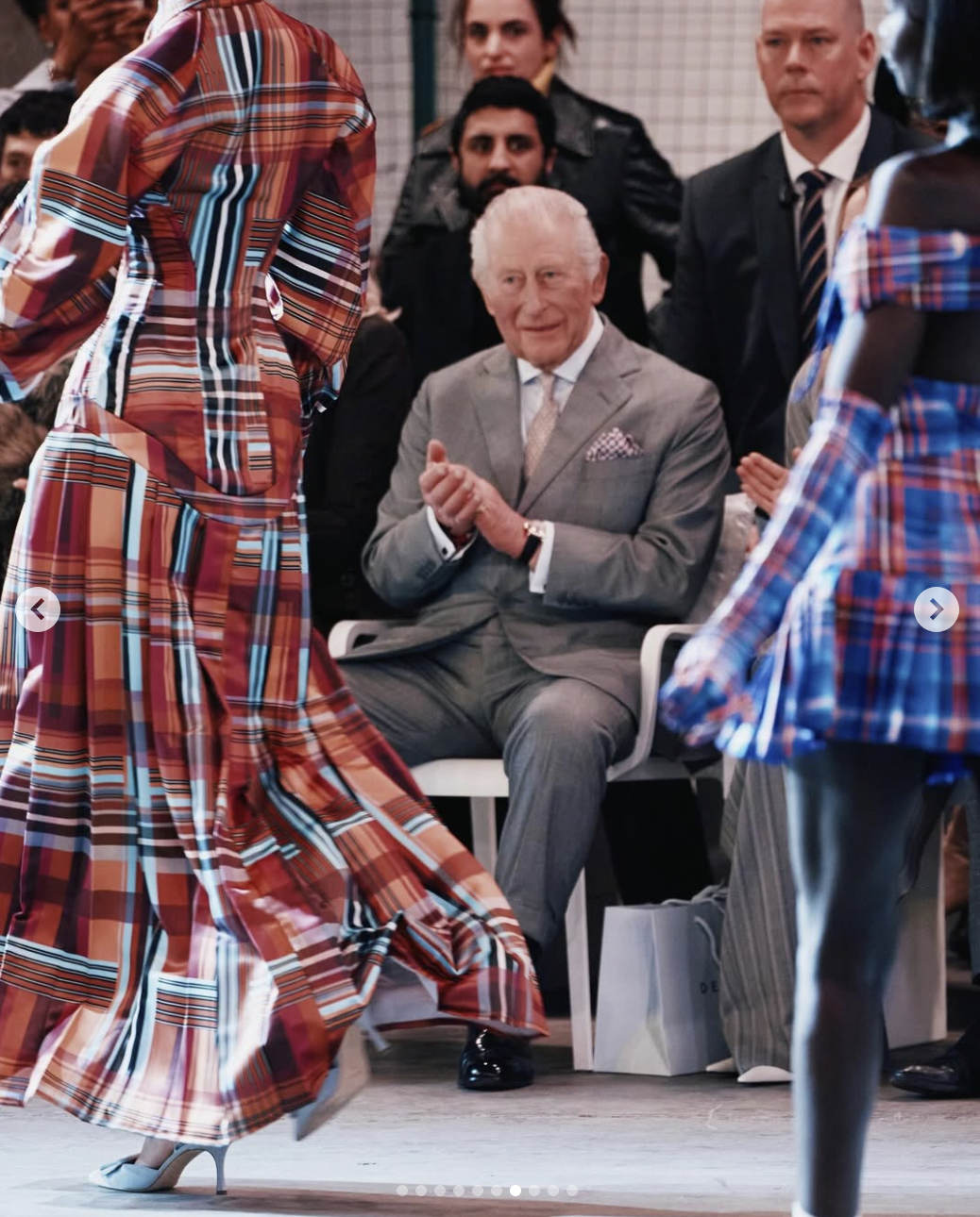 King Charles III seated front row at Tolu Coker's show during the opening of London Fashion Week on February 19, 2026 | Source: instagram/theroyalfamily