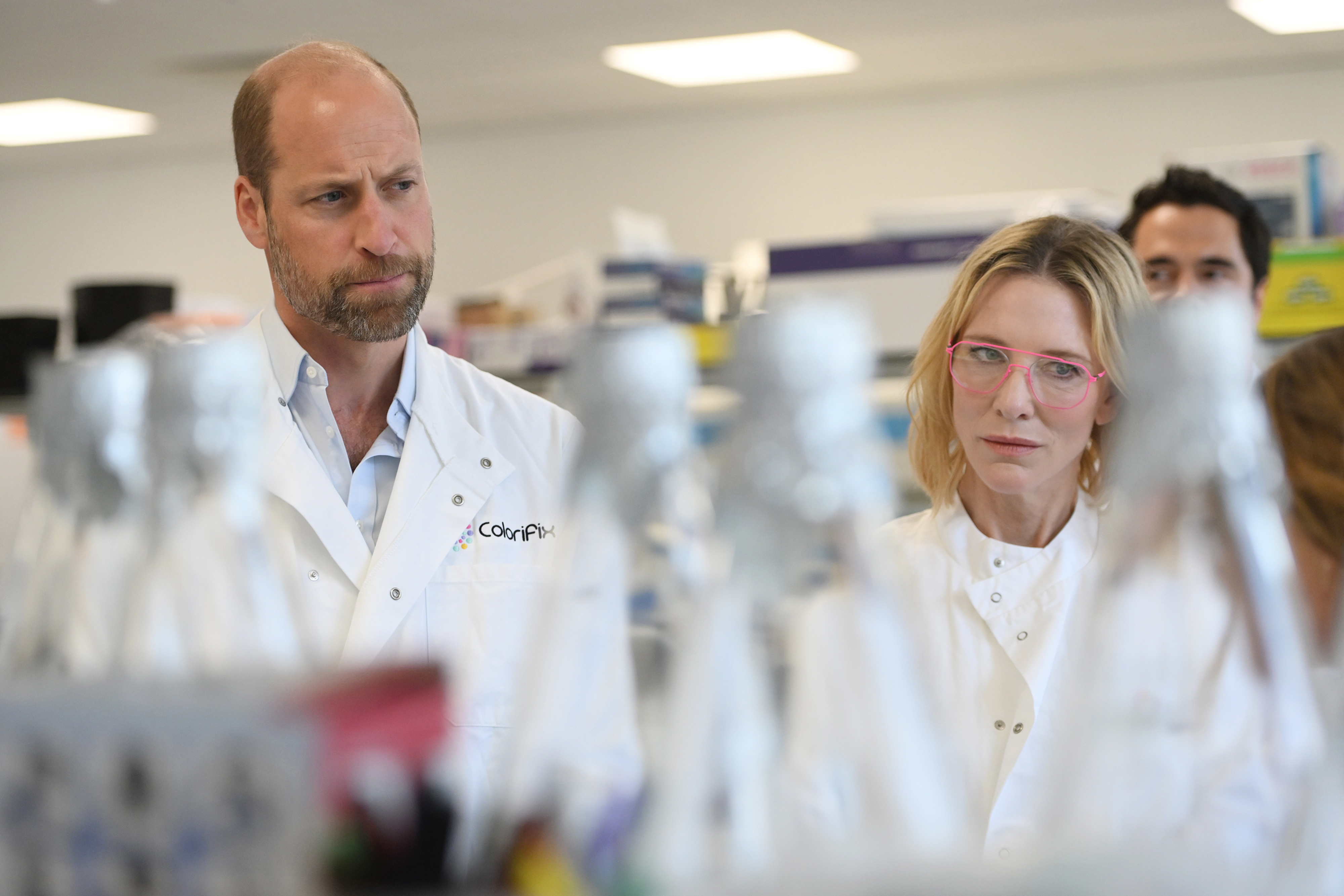 Prince William, Prince of Wales, and actress Cate Blanchett visit Earthshot Prize Finalist Colorifix, a UK based company which creates sustainable dye for clothing on June 19, 2025, in Norwich, England. | Source: Getty Images