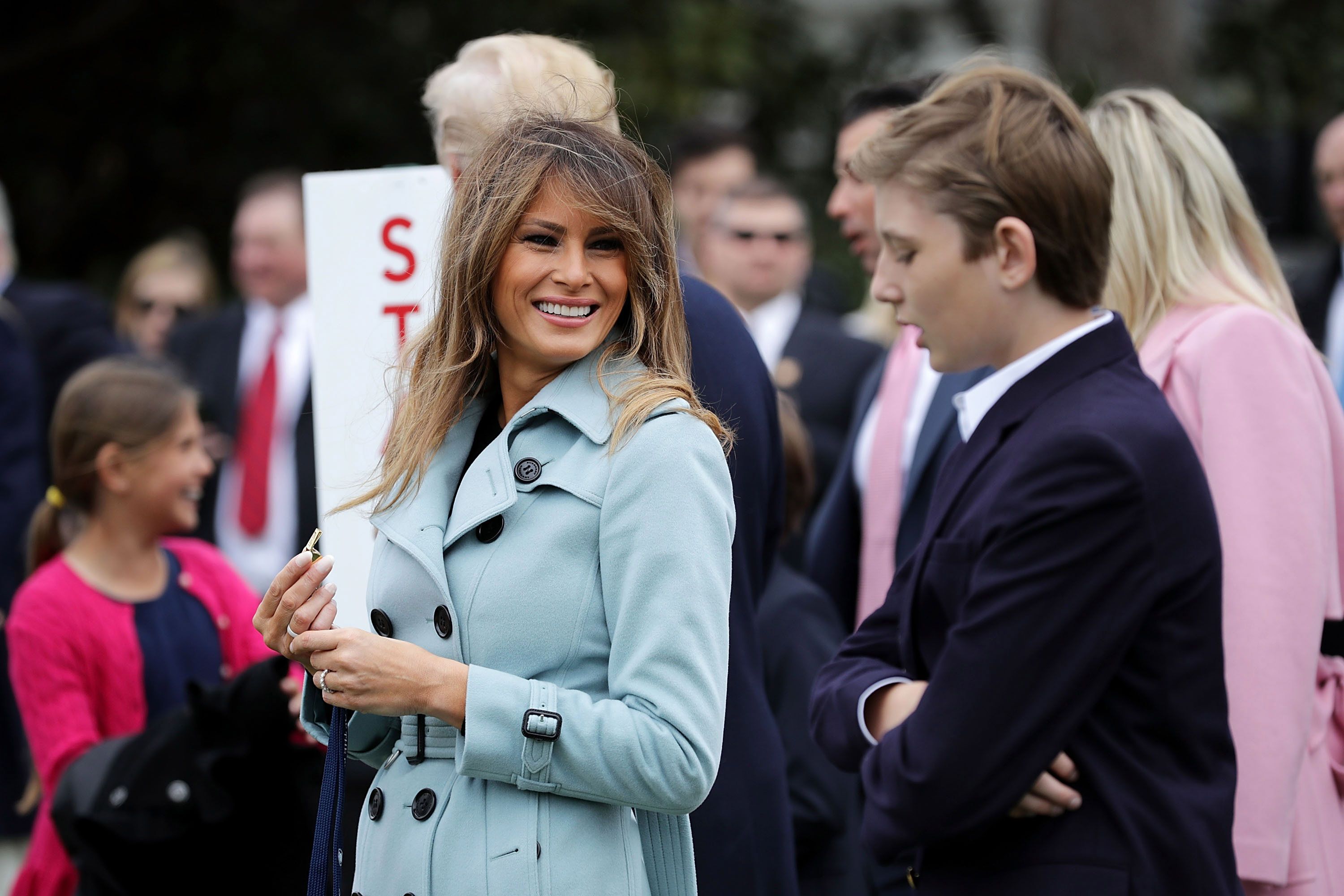 Melania and Barron Trump atend the Easter Egg Roll at the White House on April 2, 2018 in Washington, DC | Source: Getty Images