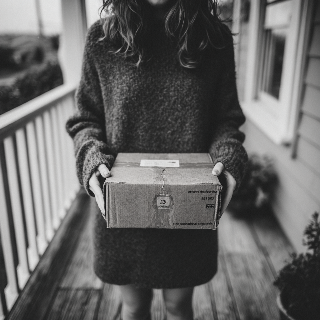 A woman holding a cardboard box | Source: Midjourney