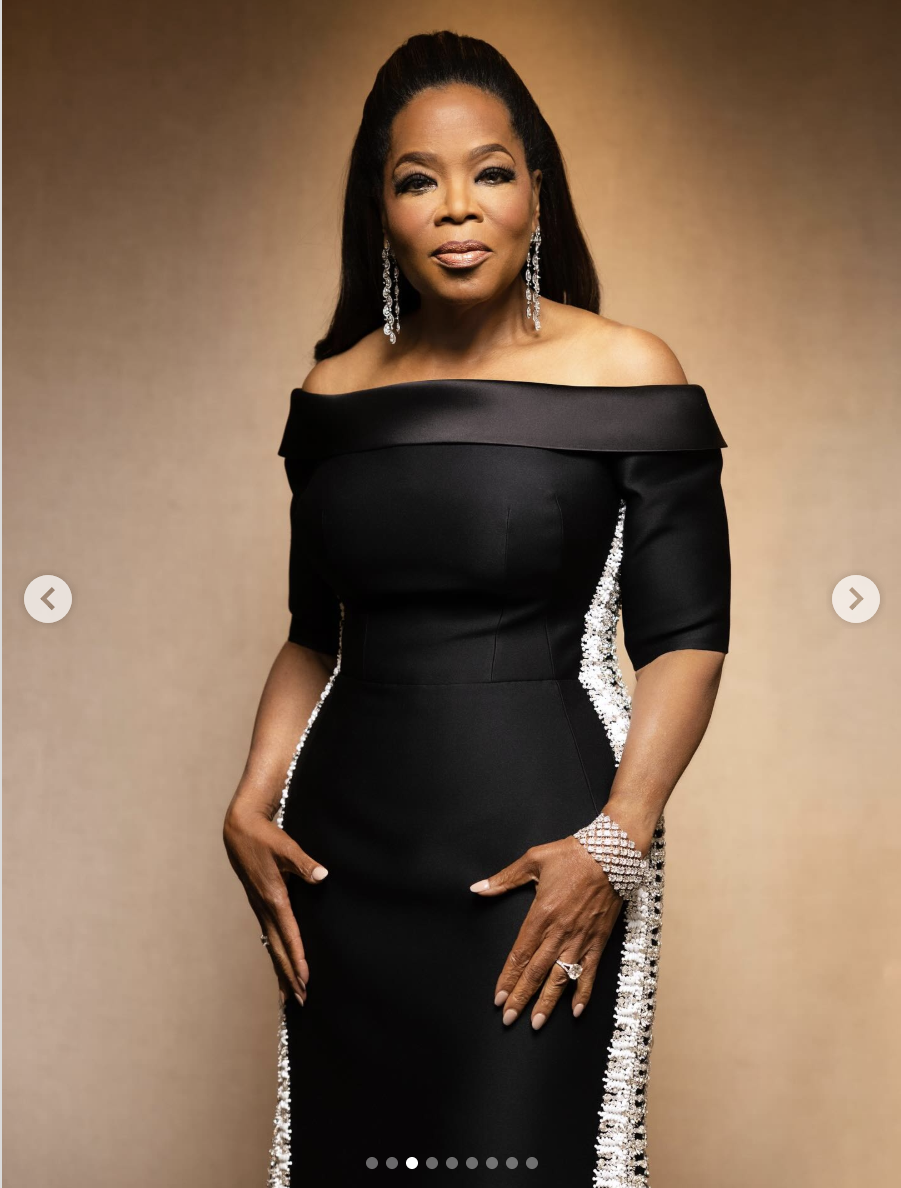 A close-up of Oprah Winfrey’s look at the Tony Awards on June 8, 2025, in New York City. | Source: Instagram/oprah