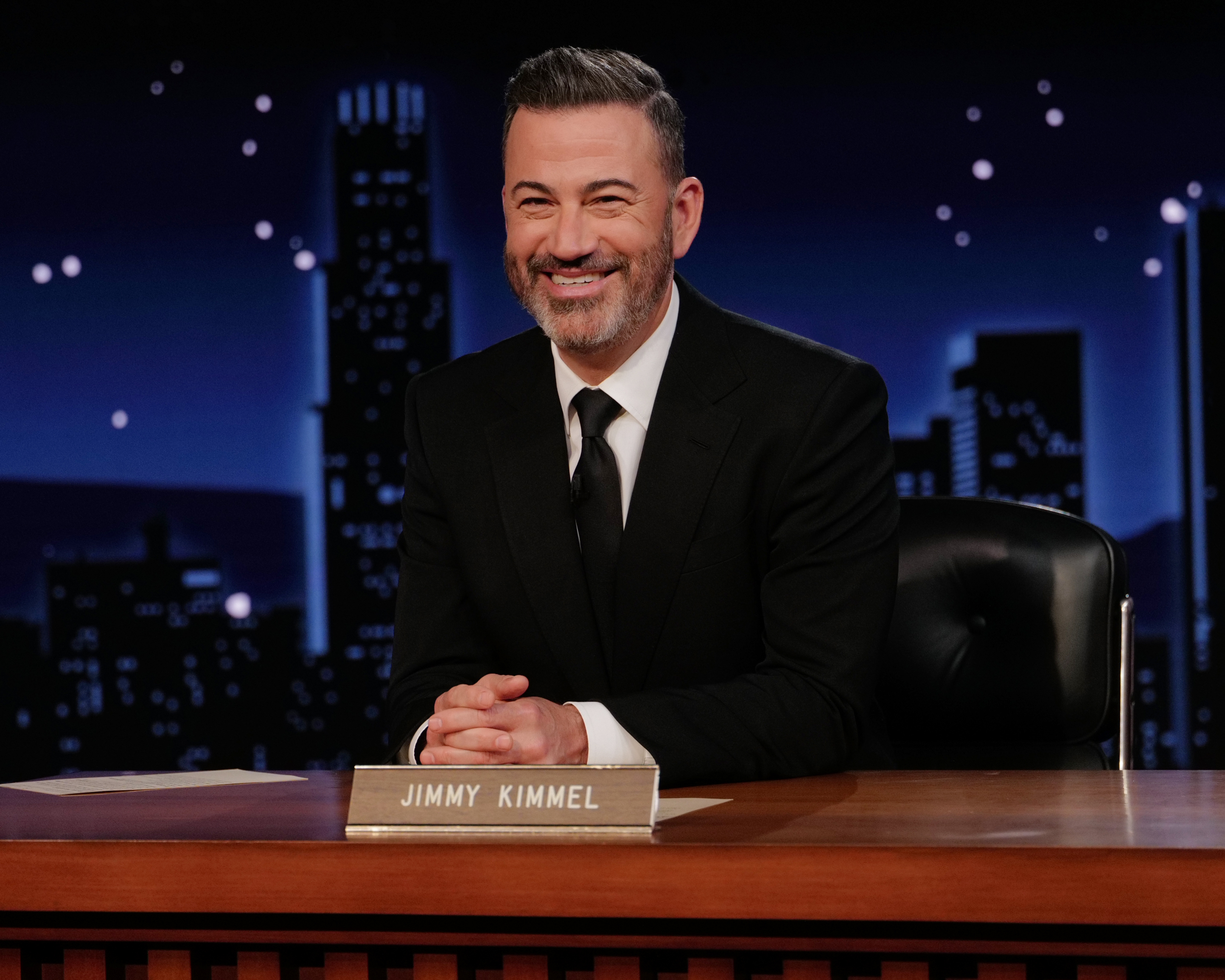 Jimmy Kimmel is pictured on the set of "Jimmy Kimmel Live!" on May 20, 2025. | Source: Getty Images