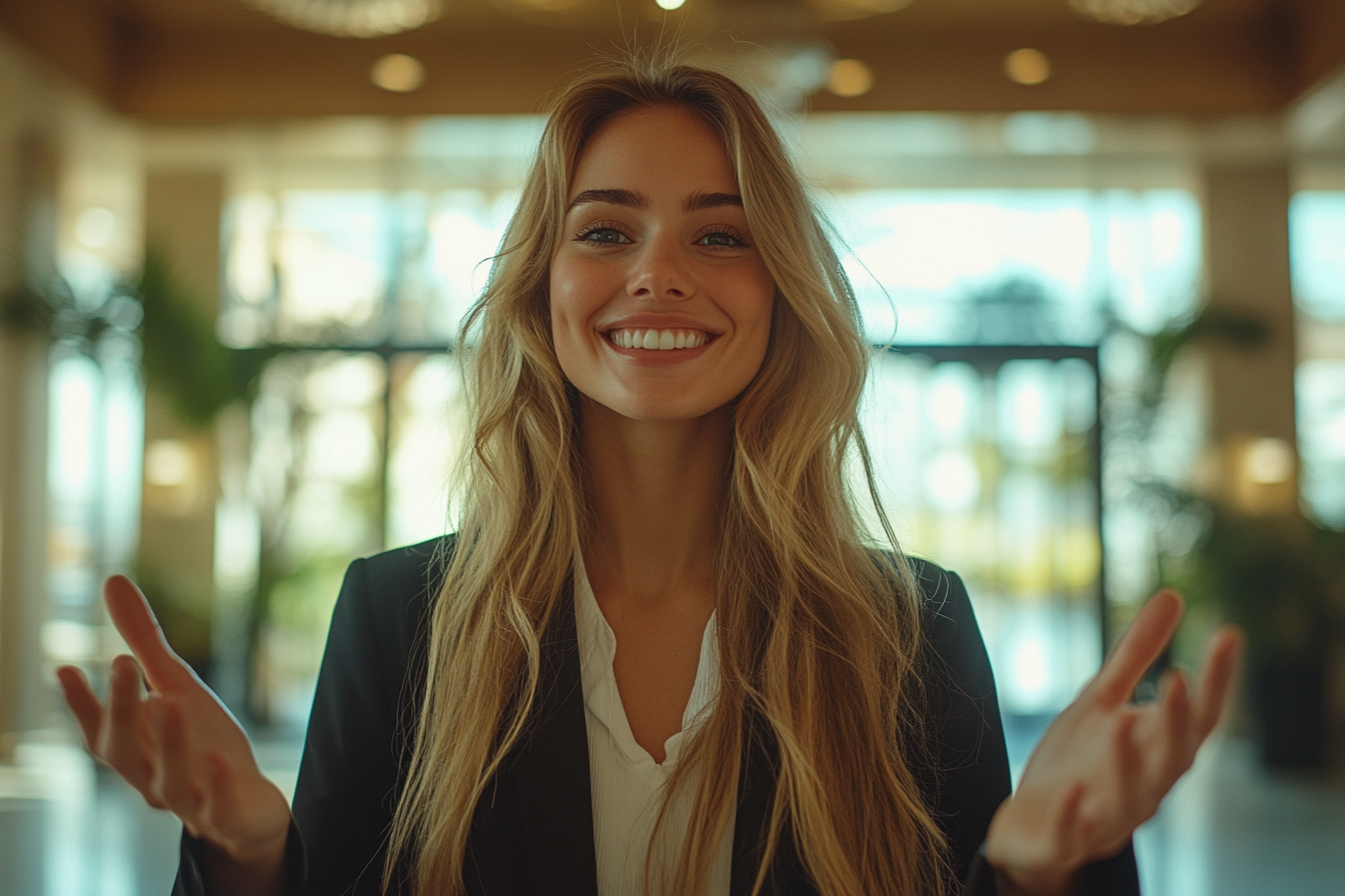 A smiling woman dressed in a sharp suit | Source: Midjourney