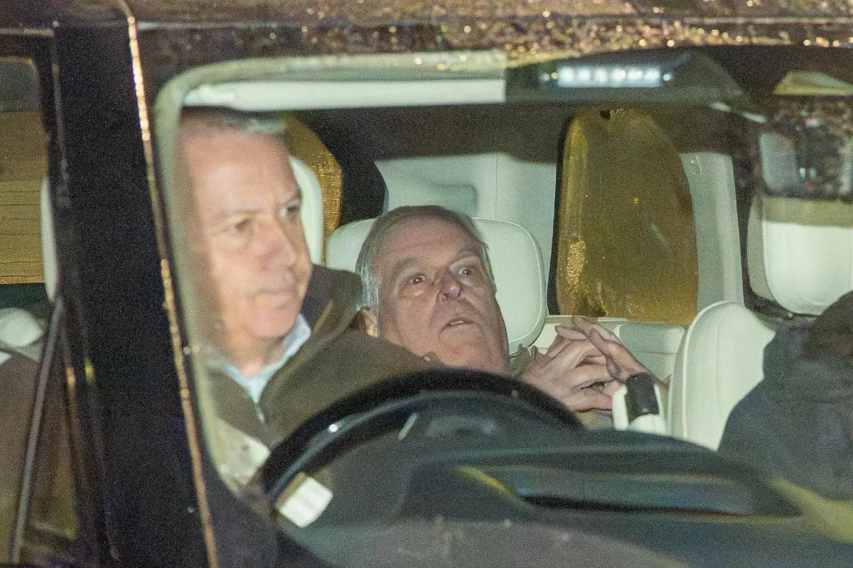 Andrew Mountbatten-Windsor is seen being driven away from a police station following his arrest on suspicion of misconduct in a public office. The brother of King Charles was seen sat in the back of a Range Rover as he left the Police Investigation Centre on February 19, 2026 in Aylsham, Norfolk, United Kingdom. | Source: Getty Images