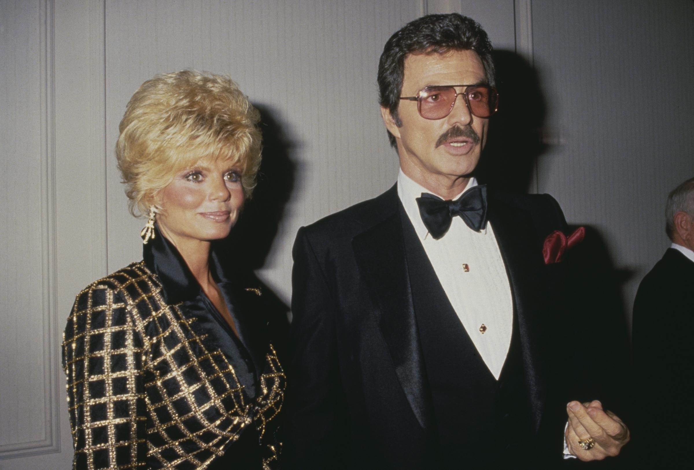 Loni Anderson and Burt Reynolds attend the Friars Club of California's 8th Annual Lifetime Achievement Award Salute to Liza Minnelli, held at the Century Plaza Hotel in Los Angeles, California, on April 5, 1987. | Source: Getty Images