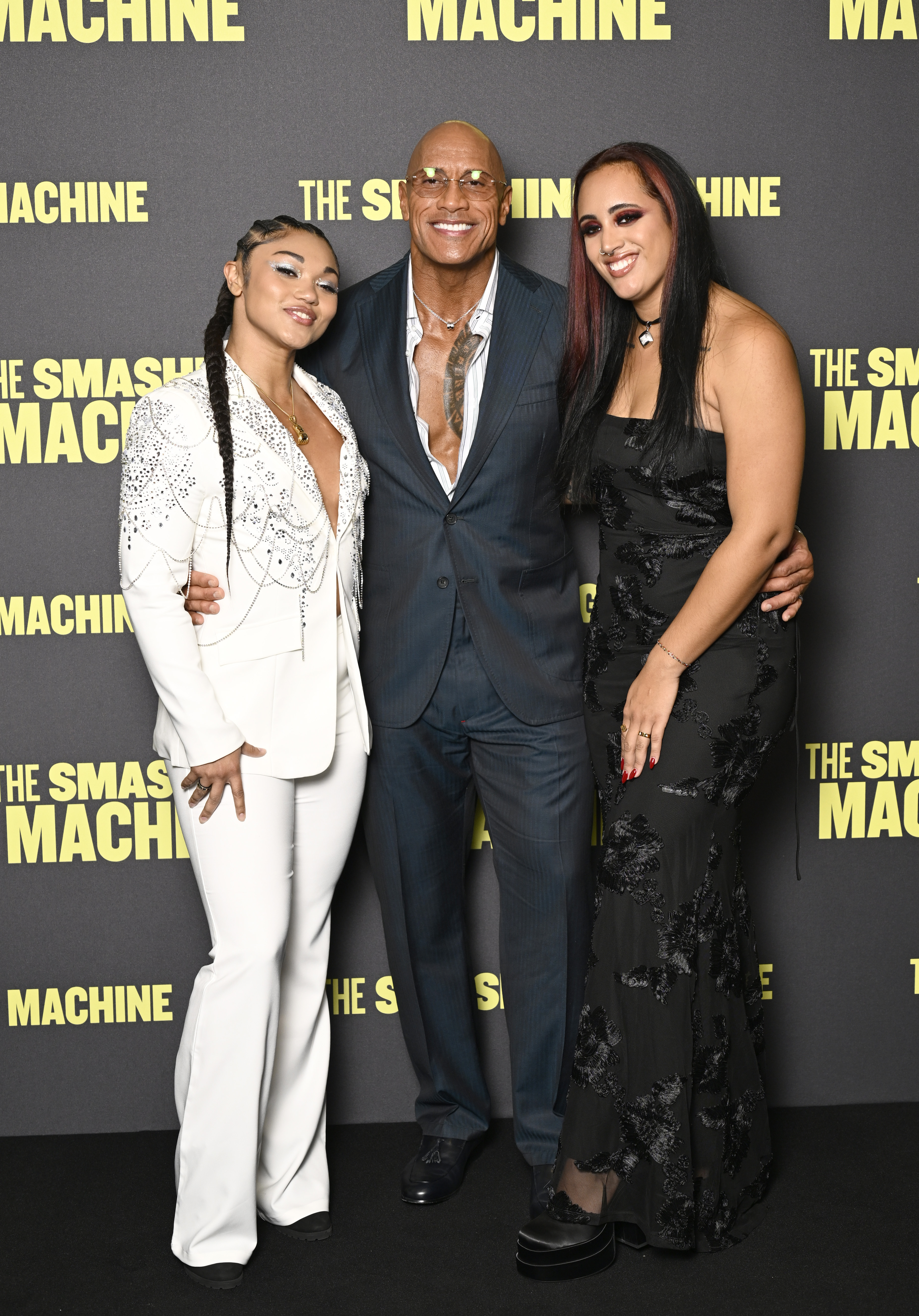 Tatyanna Dumas, Dwayne Johnson and Ava Raine attend "The Smashing Machine" special screening at Odeon Luxe West End on September 24, 2025 in London, England. | Source: Getty Images