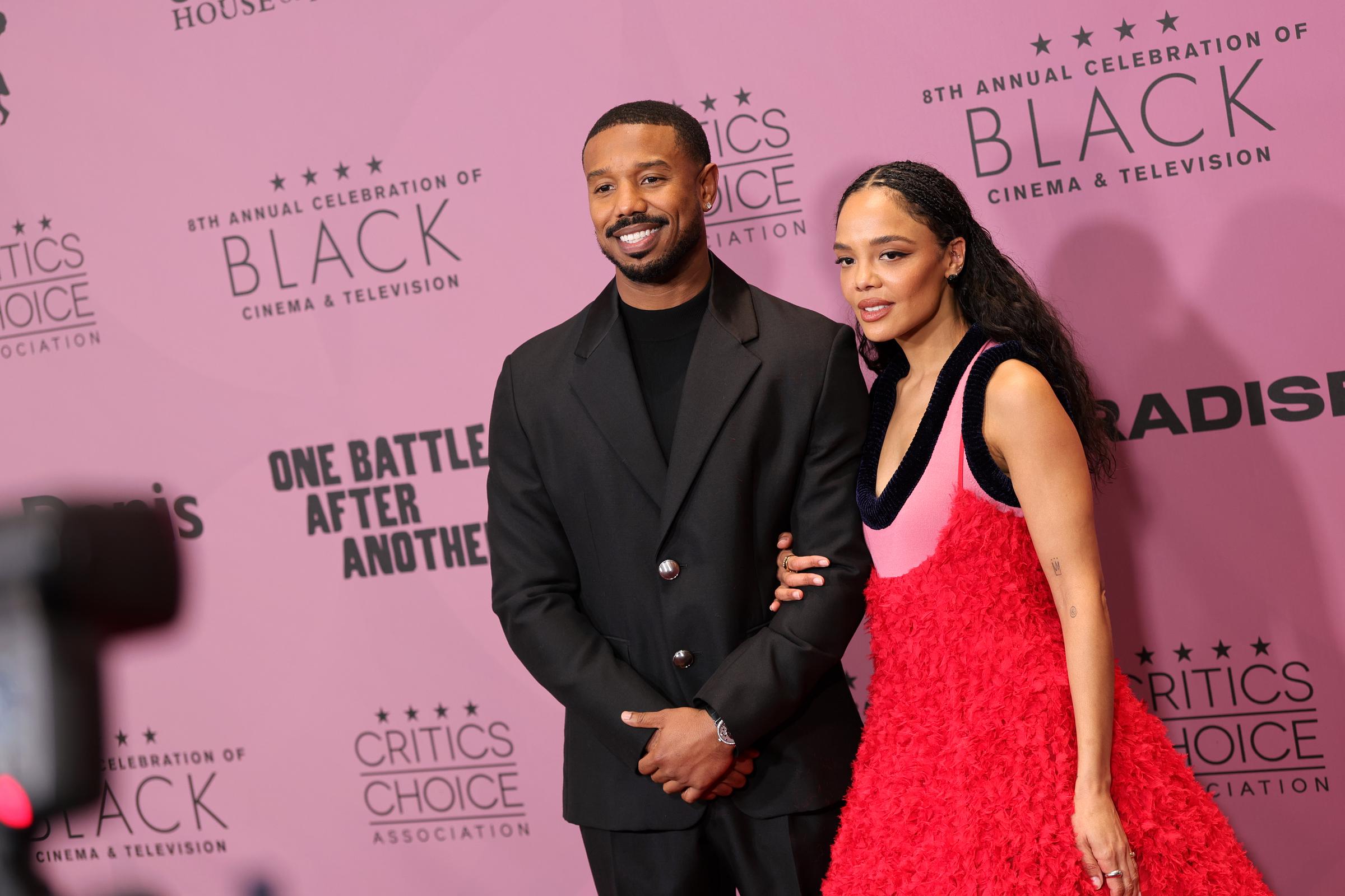 Michael B. Jordan and Tessa Thompson attend the Critics Choice Association's 8th Annual Celebration of Black Cinema & Television at Fairmont Century Plaza on December 09, 2025 in Los Angeles, California. | Source: Getty Images