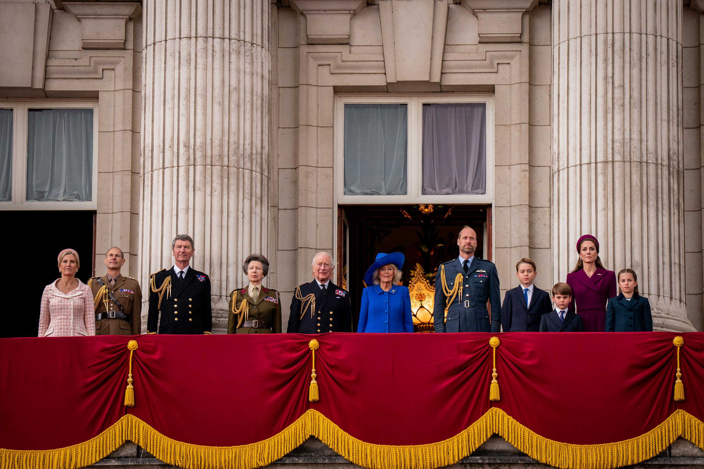 Members of the royal family on the balcony of Buckingham Palace at the end of the military procession marking the 80th anniversary of VE Day, and in honour of those who served during the Second World War, on May 5, 2025 in London, England. | Source: Getty Images