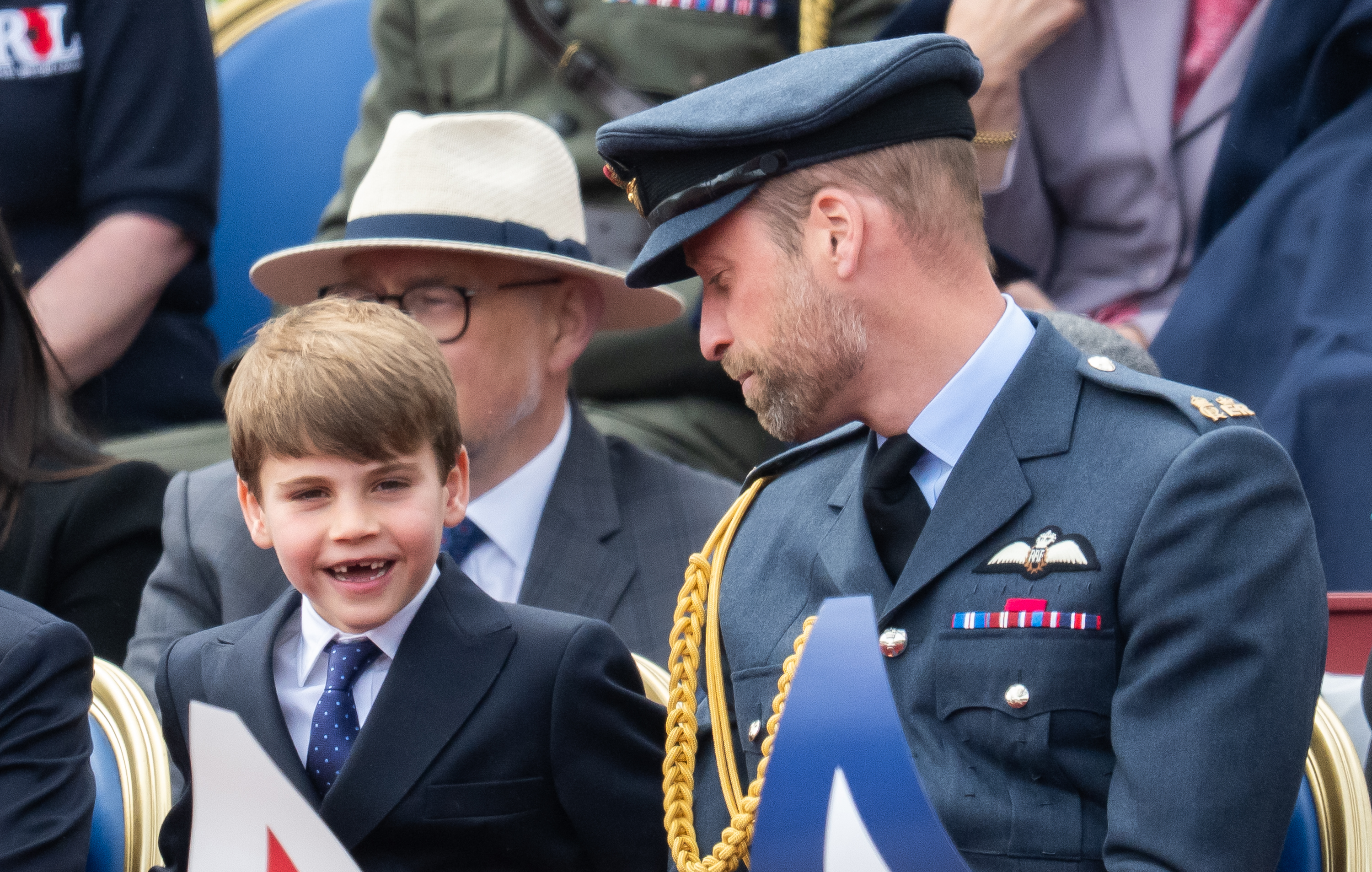 Prince William, Prince of Wales and Prince Louis during the military procession to mark the 80th anniversary of VE Day on May 5, 2025, in London, England. | Source: Getty Images