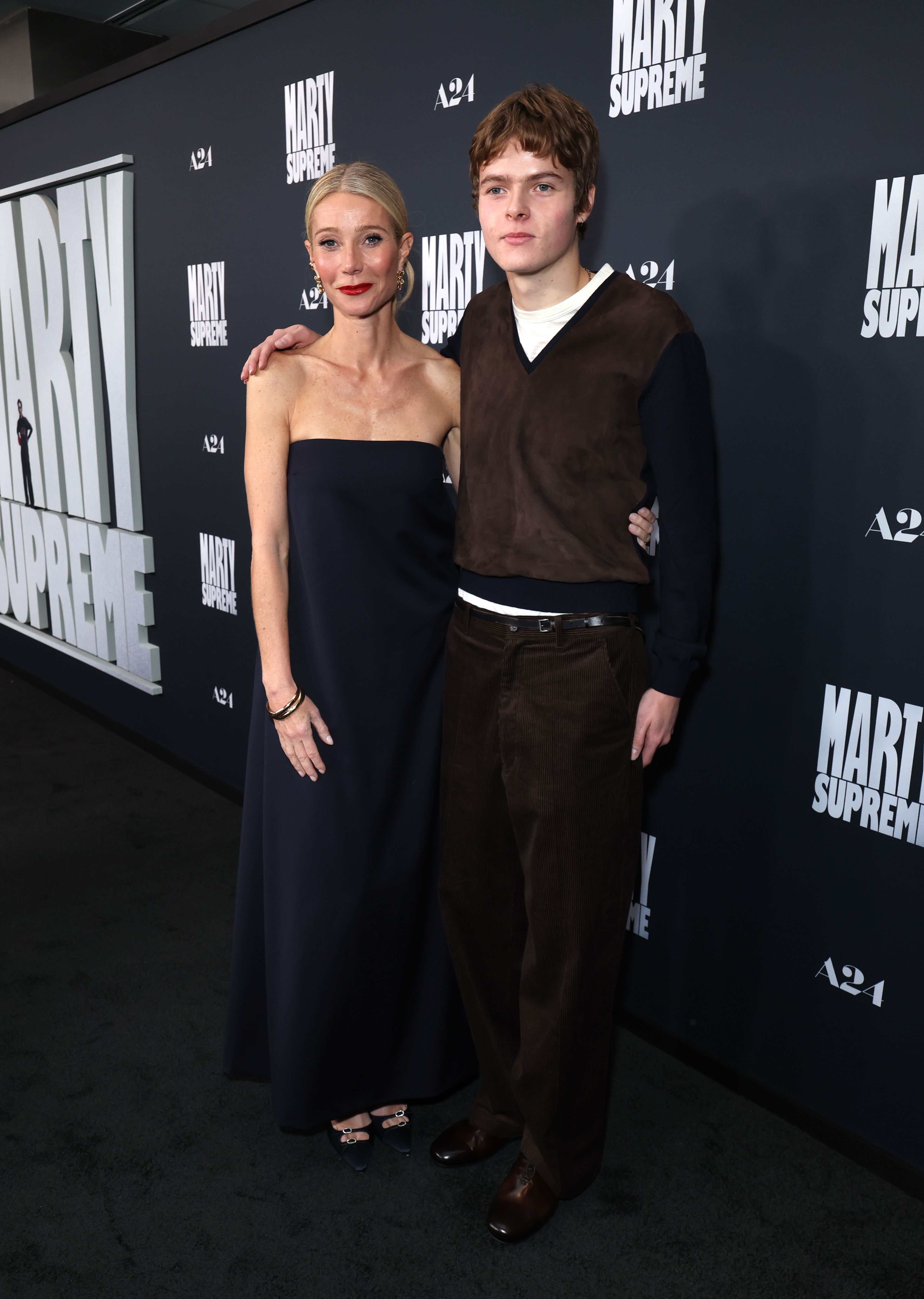 Gwyneth Paltrow and Moses Martin attend the Los Angeles premiere of A24's "Marty Supreme" at Samuel Goldwyn Theater on December 08, 2025 in Beverly Hills, California. | Source: Getty Images