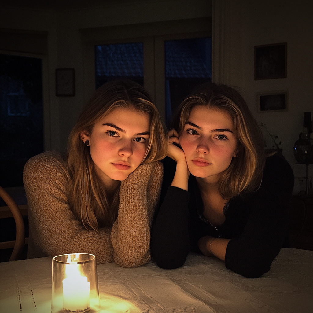 Two women sitting at a dinner table | Source: Midjourney