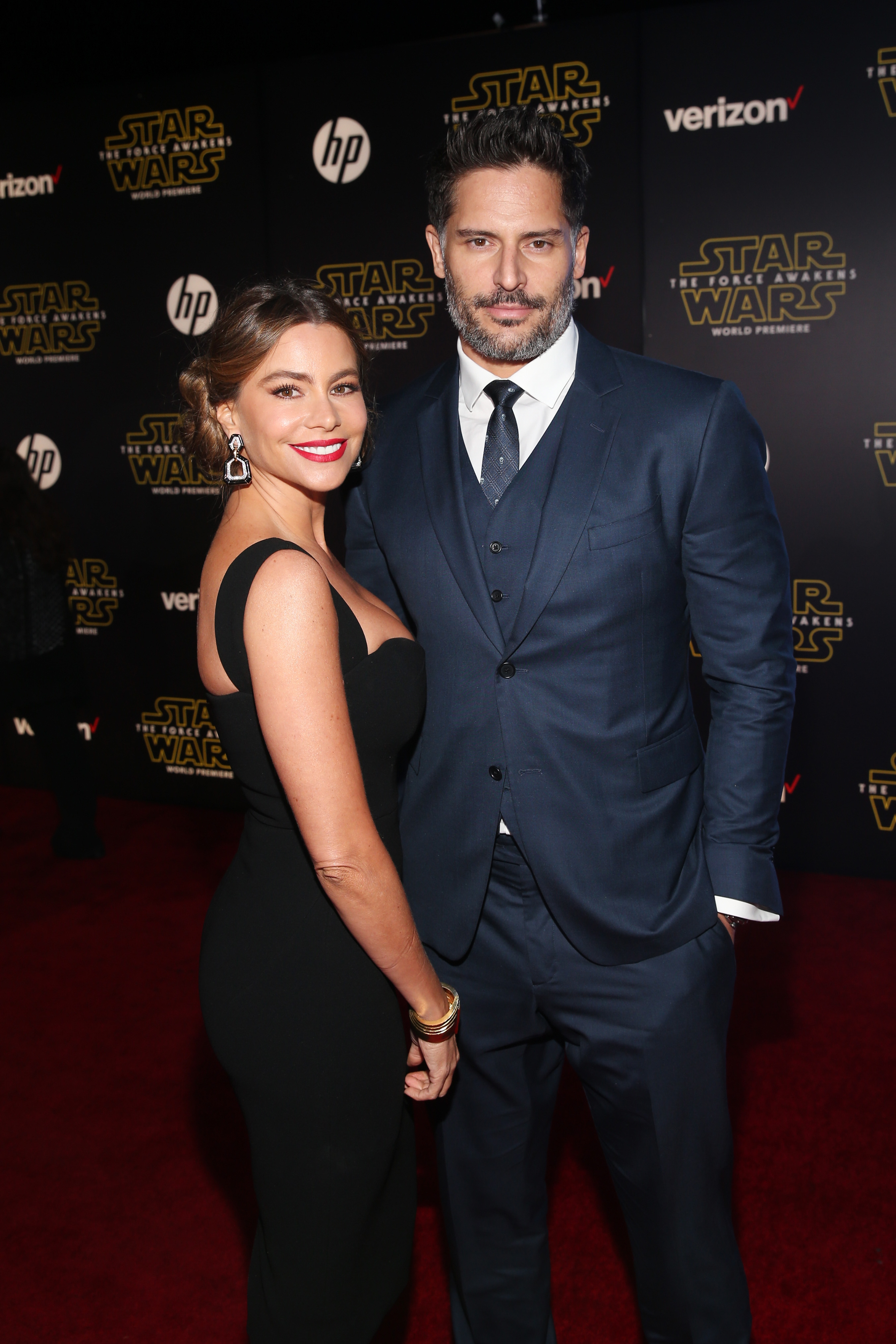 Sofía Vergara (L) and Joe Manganiello attend the World Premiere of Star Wars: The Force Awakens at the Dolby, El Capitan, and TCL Theatres on December 14, 2015 in Hollywood, California. | Source: Getty Images