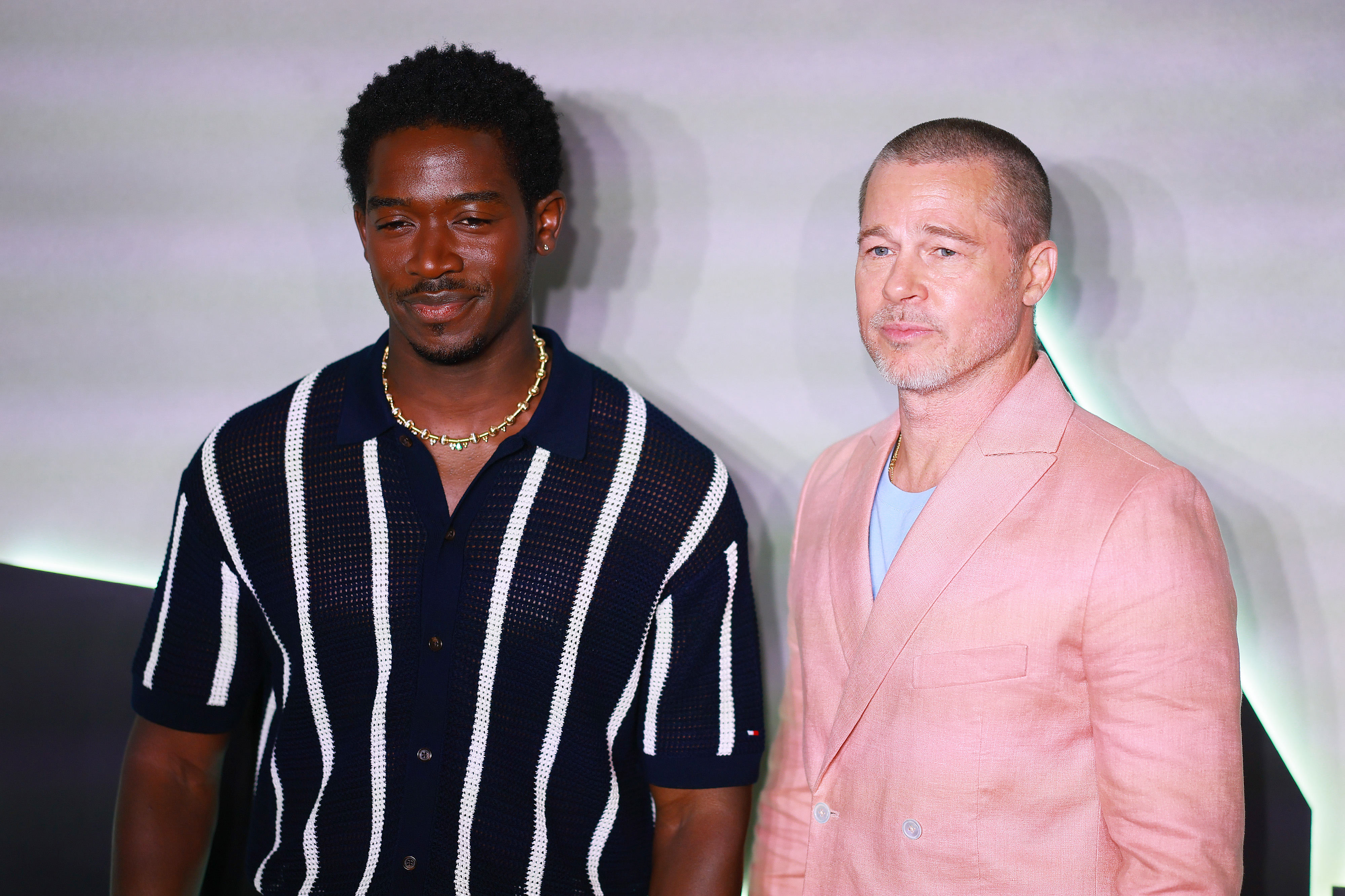 Damson Idris and Brad Pitt pose for a photo during the photocall for "F1: The Movie" at Sofitel Reforma Mexico City on June 9, 2025, in Mexico City, Mexico. | Source: Getty Images
