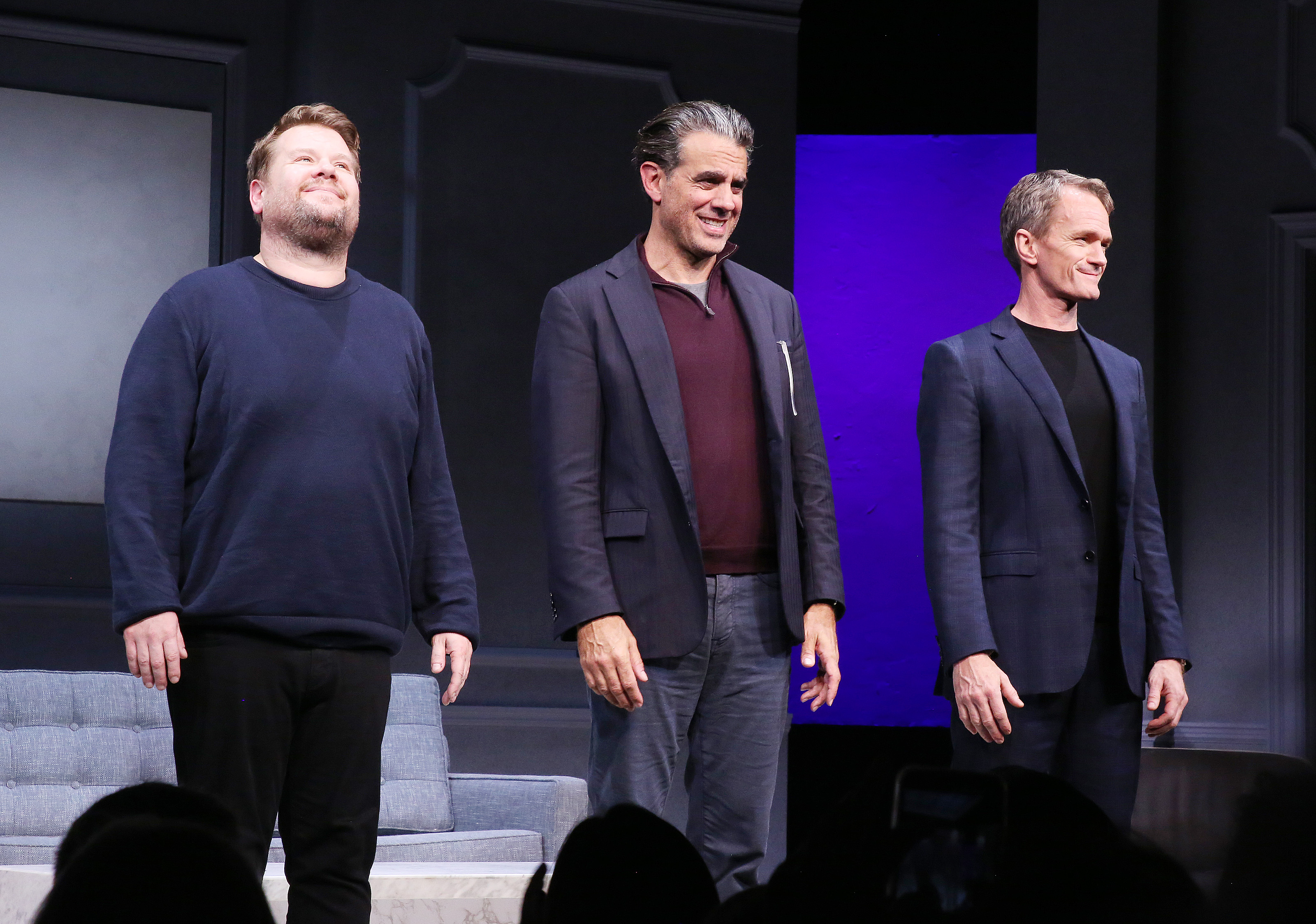 (L-R) James Corden, Bobby Cannavale, and Neil Patrick Harris during the opening night curtain call for the play "ART" on Broadway at The Music Box Theatre on September 16, 2025, in New York City. | Source: Getty Images