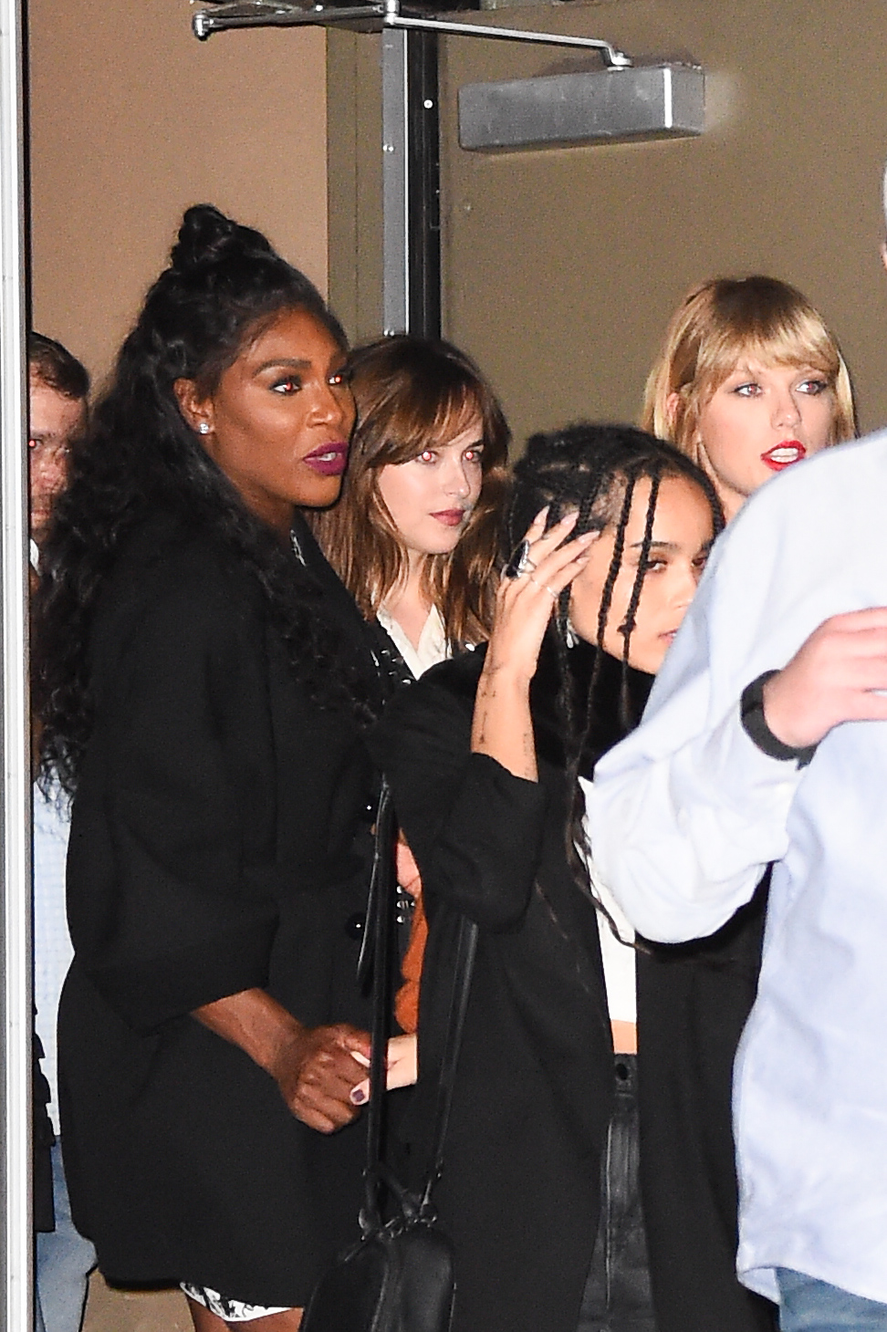 Serena Williams and Karlie Kloss,Taylor Swift, Zoe Karvitz, Karl Glusman and Dakota Johnson are seen outside Bowery Ballroom in Soho on October 13, 2016 in New York City. | Source: Getty Images