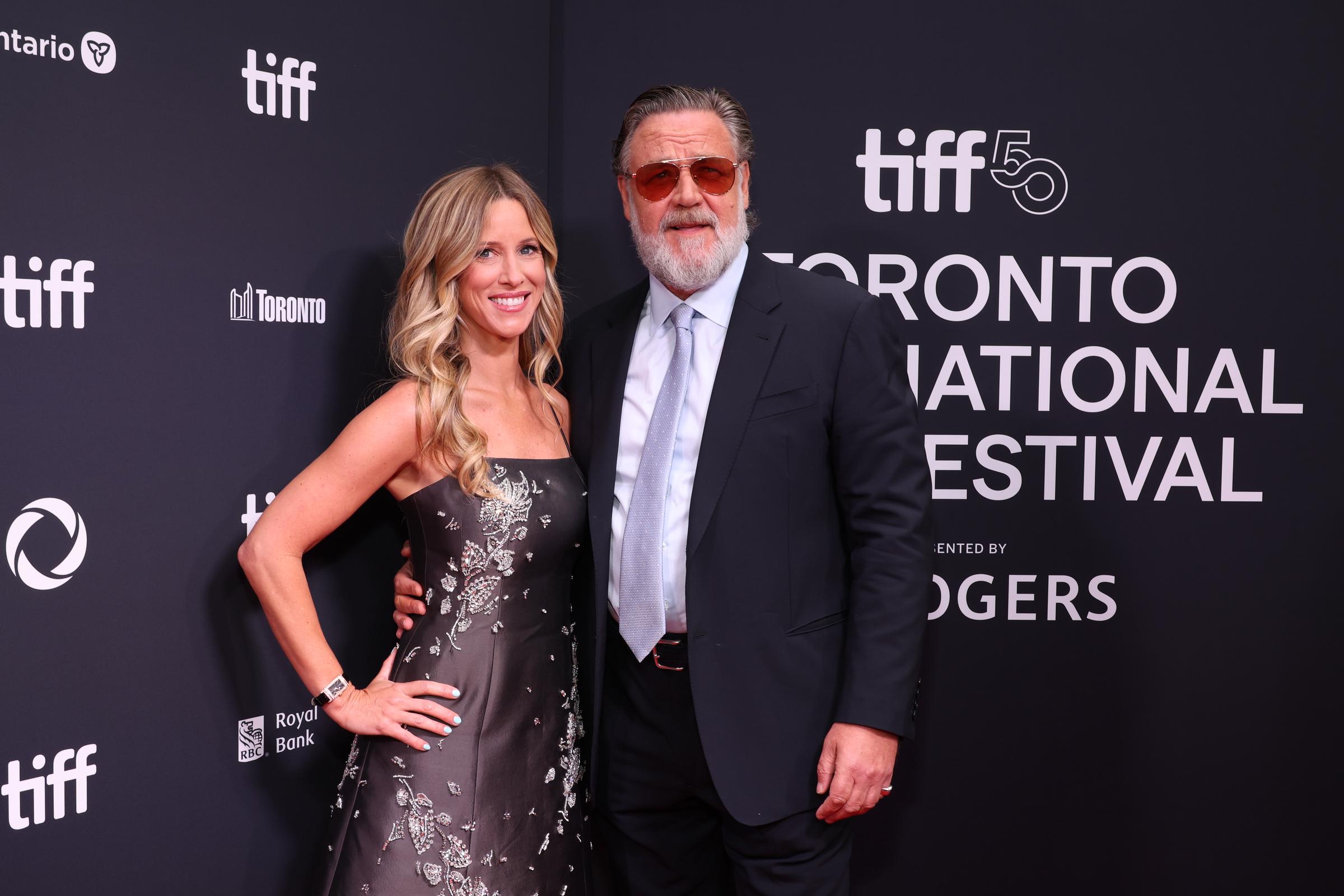 Britney Theriot and Russell Crowe attend the premiere of "Nuremberg" during the 2025 Toronto International Film Festival on September 07, 2025 in Toronto, Ontario. | Source: Getty Images
