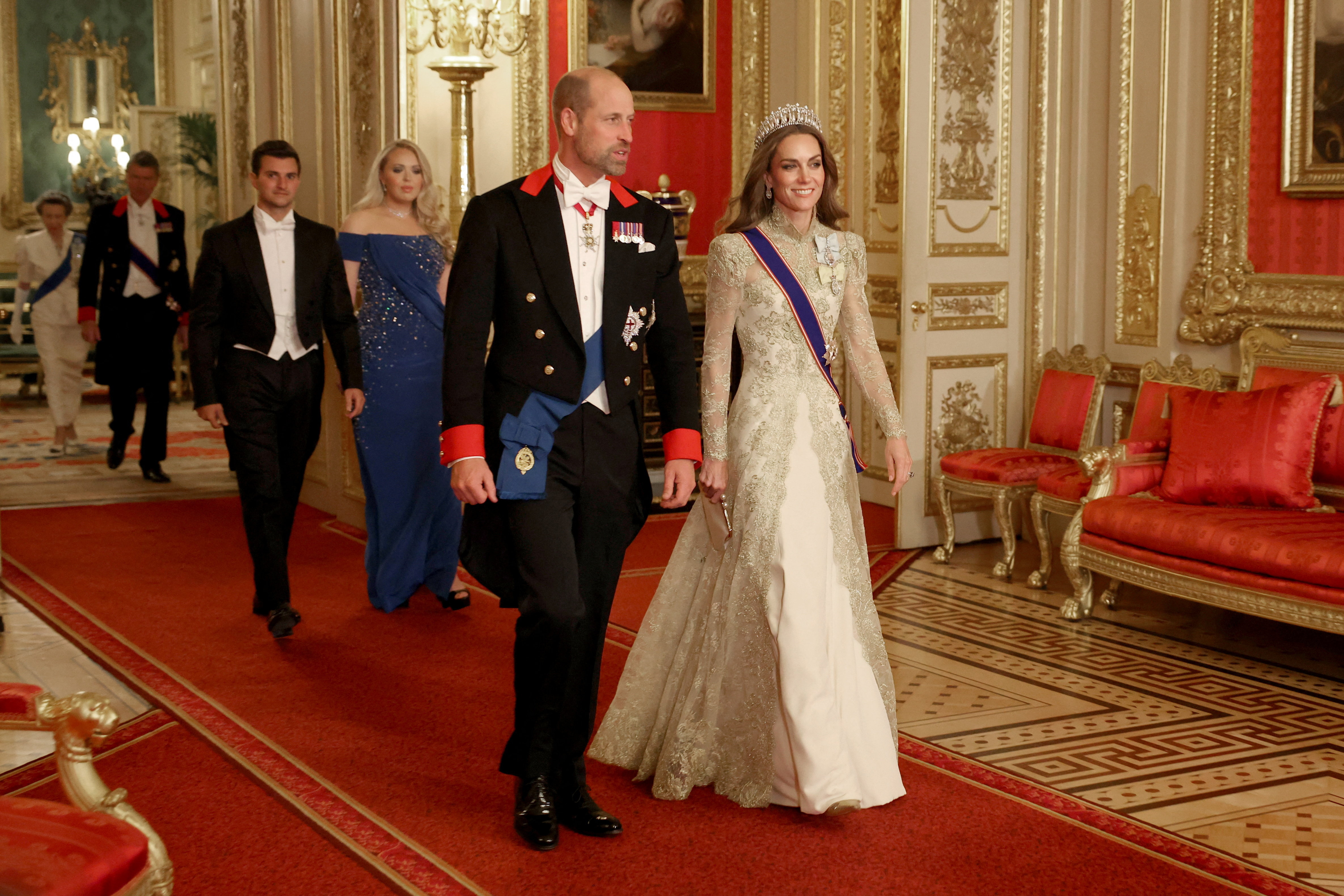 Prince William, Prince of Wales, and Catherine, Princess of Wales walks to attend the State Banquet at Windsor Castle during the State visit by the President of the United States of America on September 17, 2025, in Windsor, England. | Source: Getty Images
