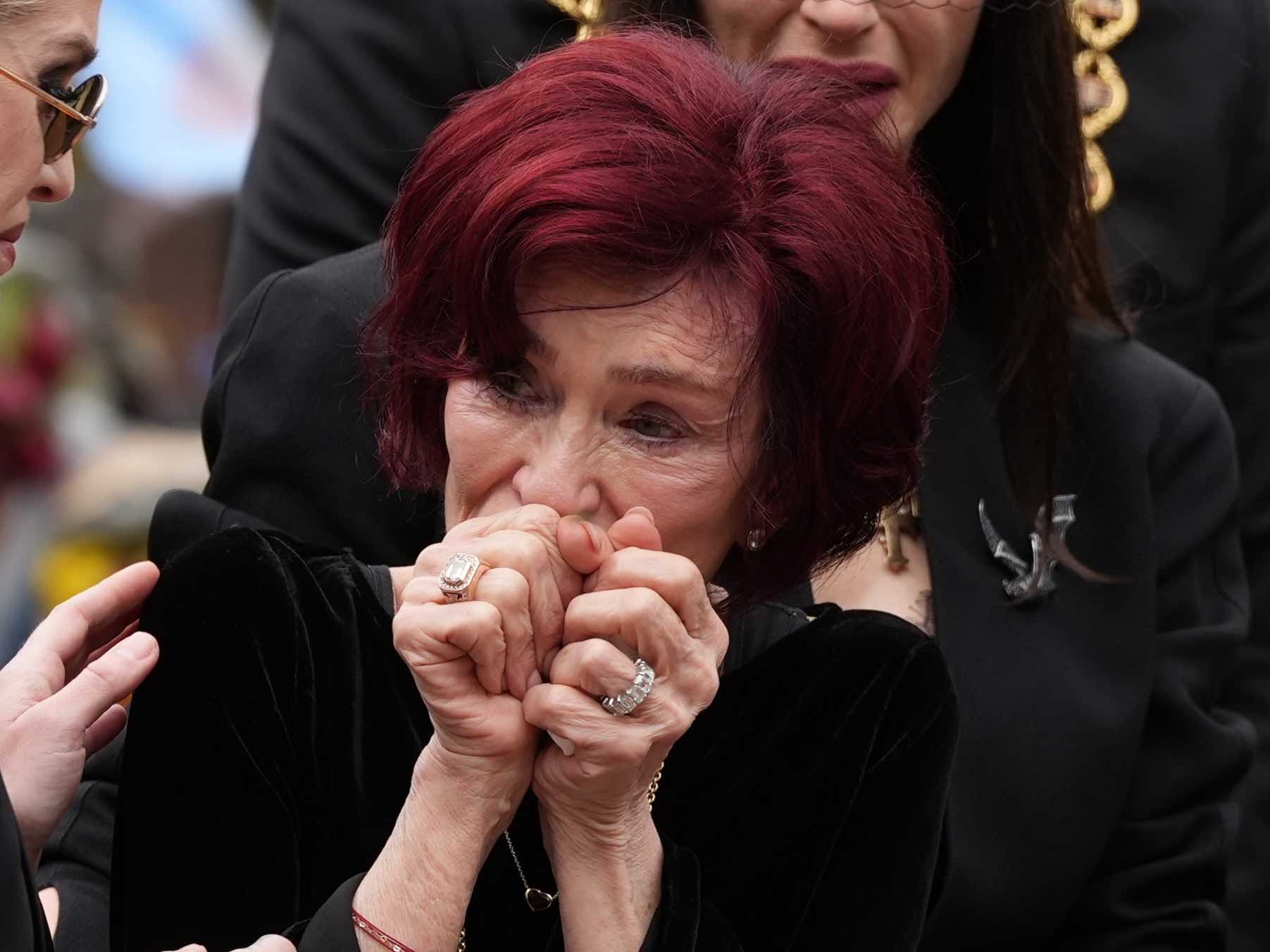 Sharon Osbourne mourns during the funeral ceremony of Ozzy Osbourne in Birmingham on 30 July 2025. | Source: Getty Images