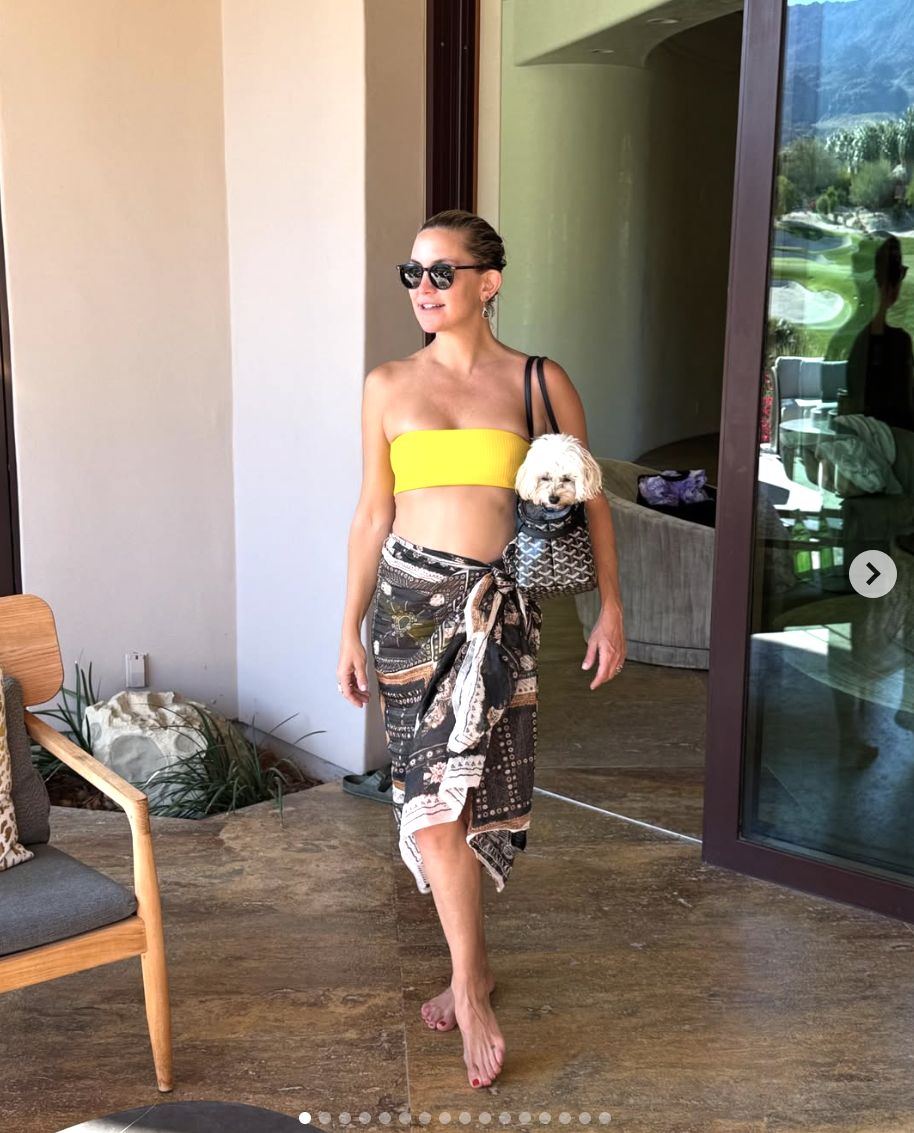 Kate Hudson poses in a yellow bikini posted on April 25, 2025 | Source: Instagram/katehudson